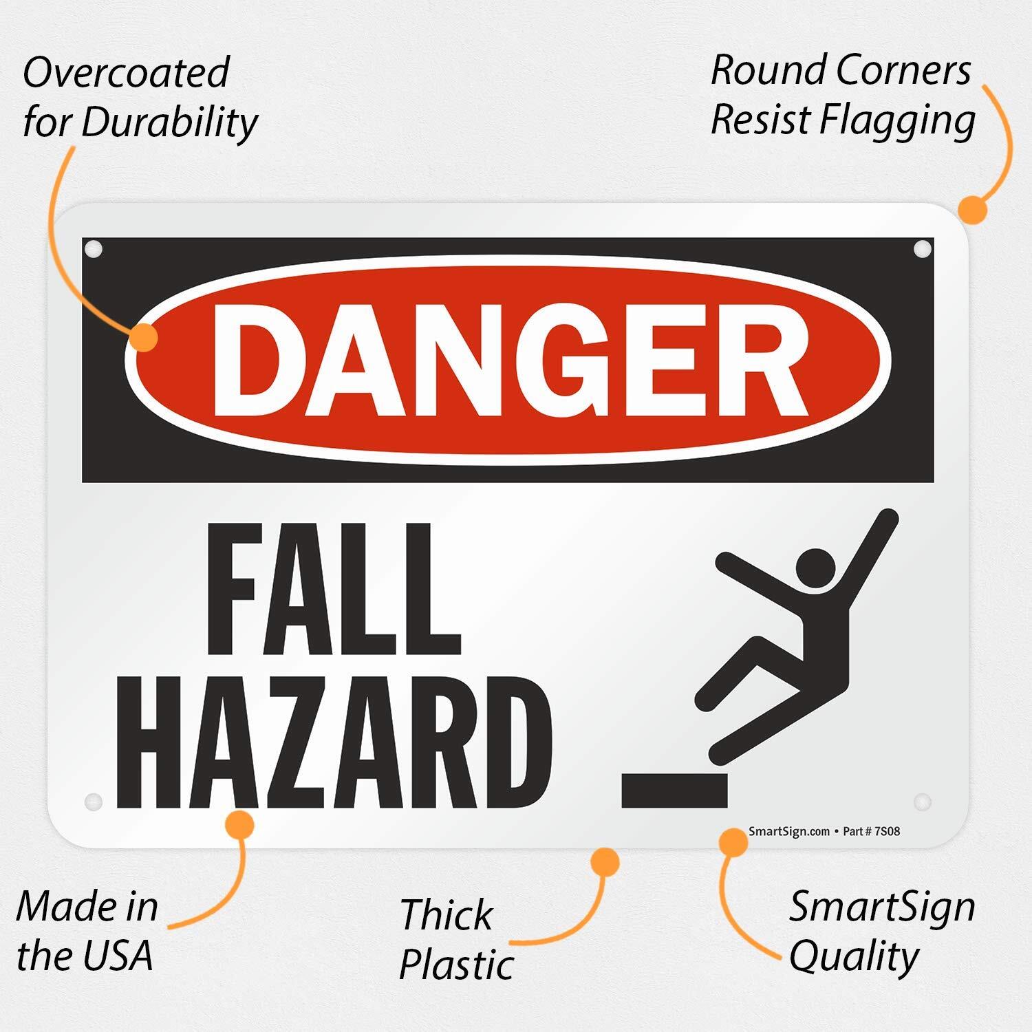 7&Prime;x10&Prime; Danger – Fall Hazard Sign Durable Plastic Black & Red on White OSHA