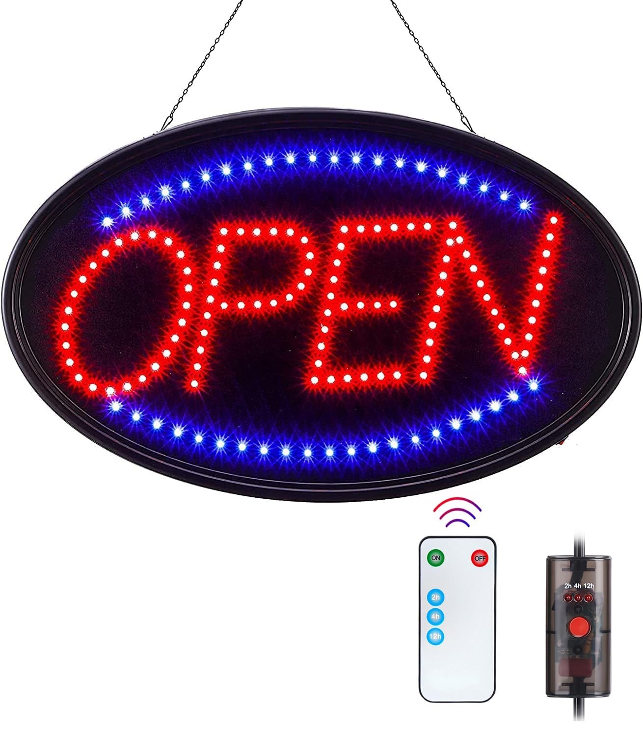 Large 23×14&Prime; LED Open Sign with Remote – Flashing & Steady Light Modes for Busin