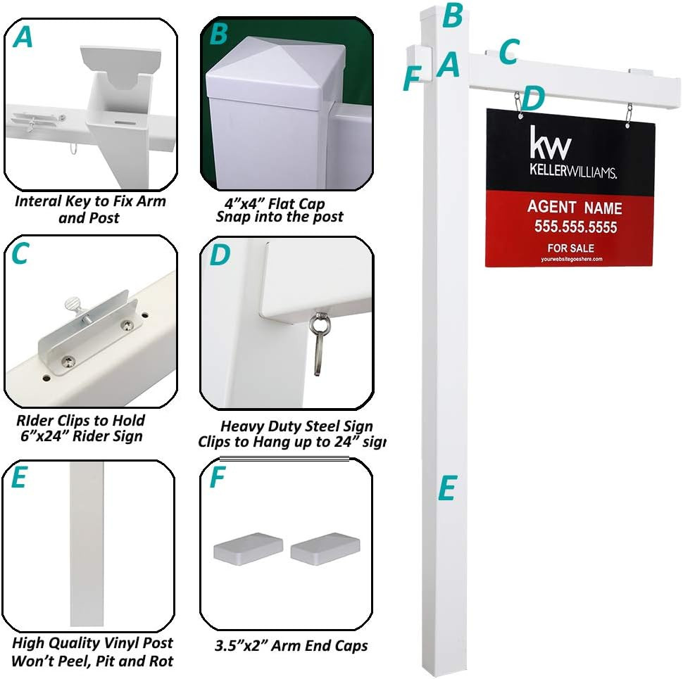 Durable 6-Ft Vinyl Real Estate Sign Post, 2-Pack for Open House & Sale