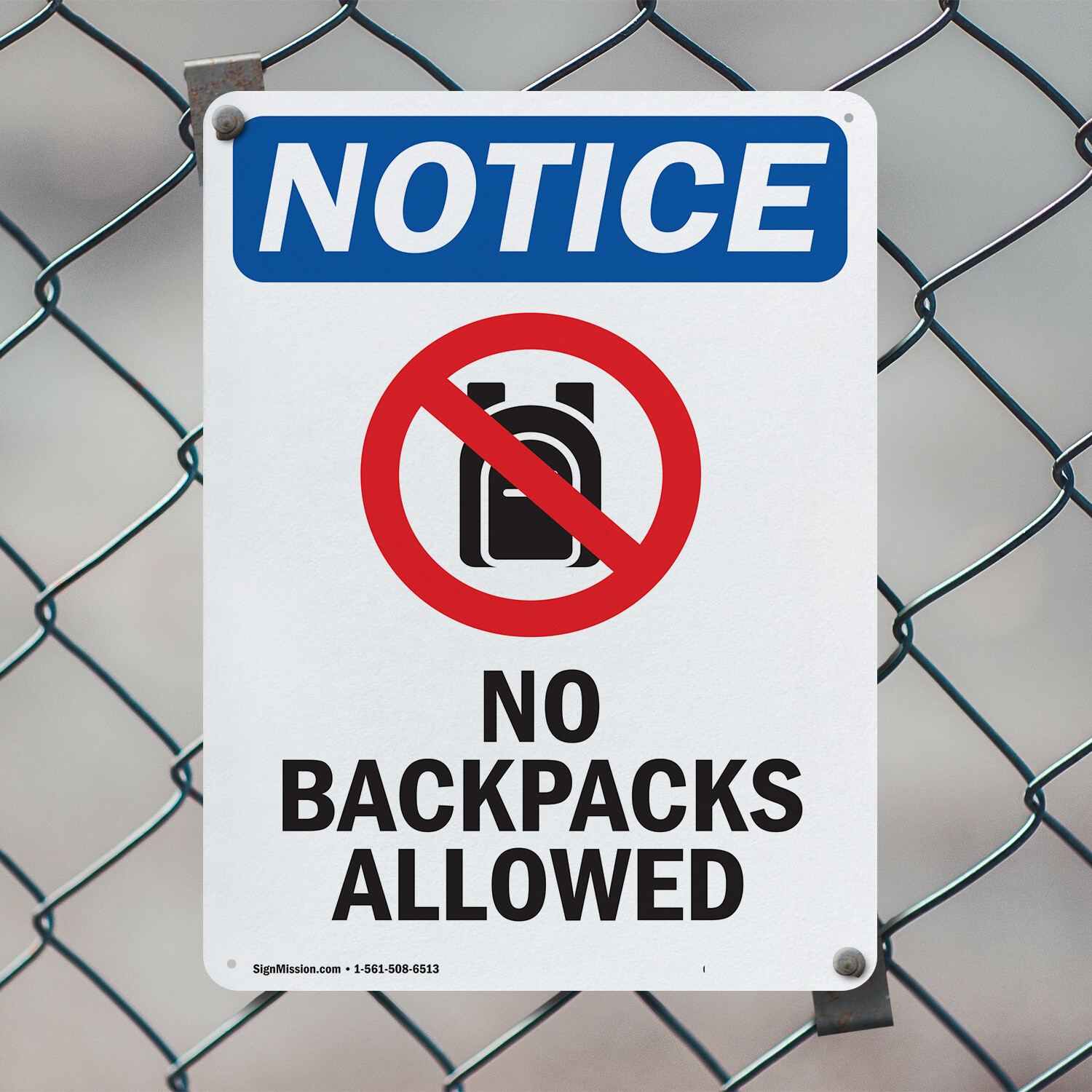 (2 Pack) No Backpacks Allowed OSHA Notice Sign Decal Metal Plastic
