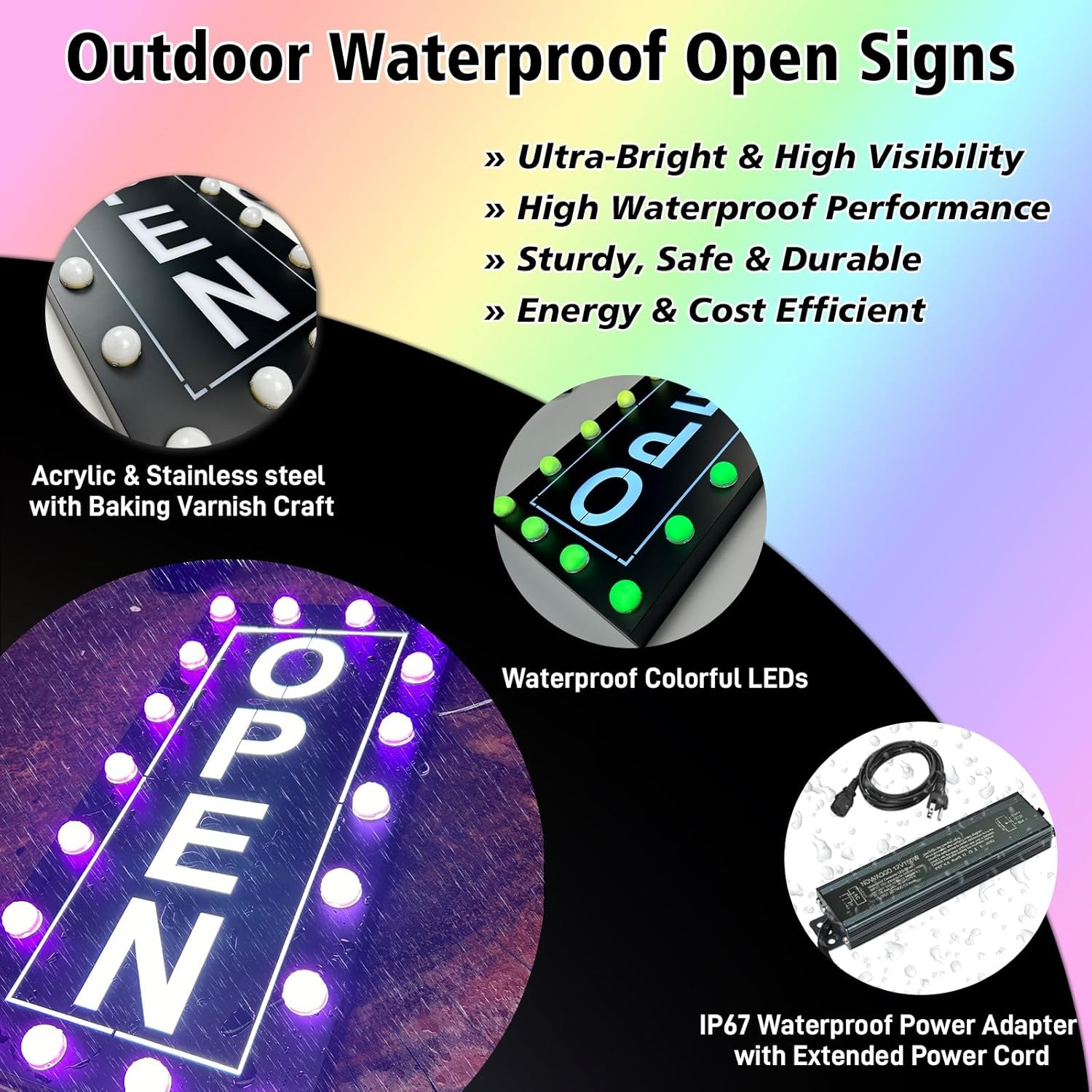 Outdoor Waterproof LED Open Sign RGB Color Changing