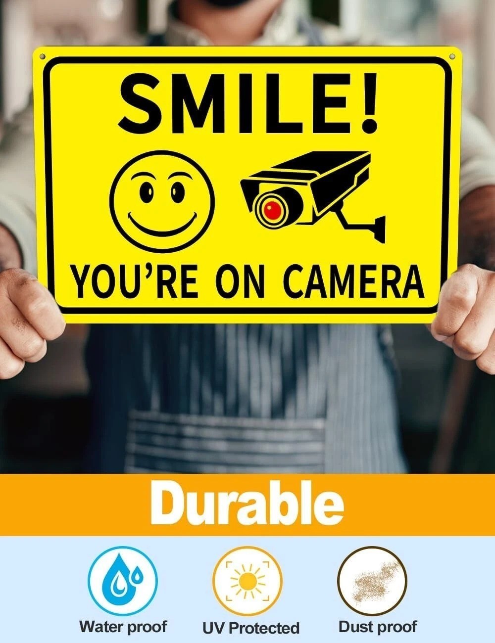 4-Pack Smile You&rsquo;re On Camera Signs 8&Prime;x12&Prime; Rust Free Aluminum Video Surveillance
