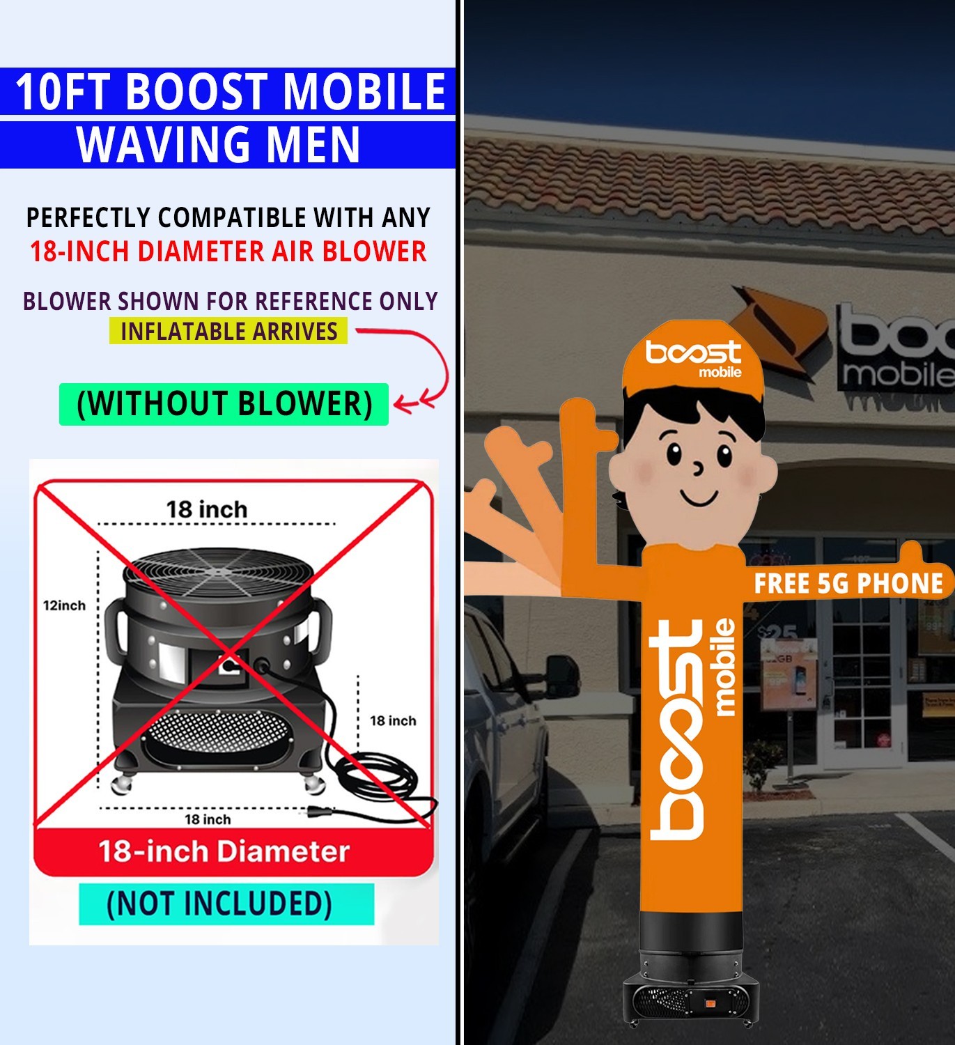 10ft Boost Mobile Inflatable One-Arm Waving Man {Without Blower} Works with 18&Prime;