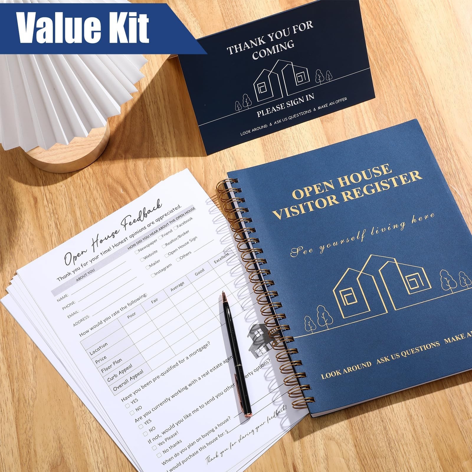 153 Open House Signs Set with Feather Flag, Guest Register, Tent Card & Feedback