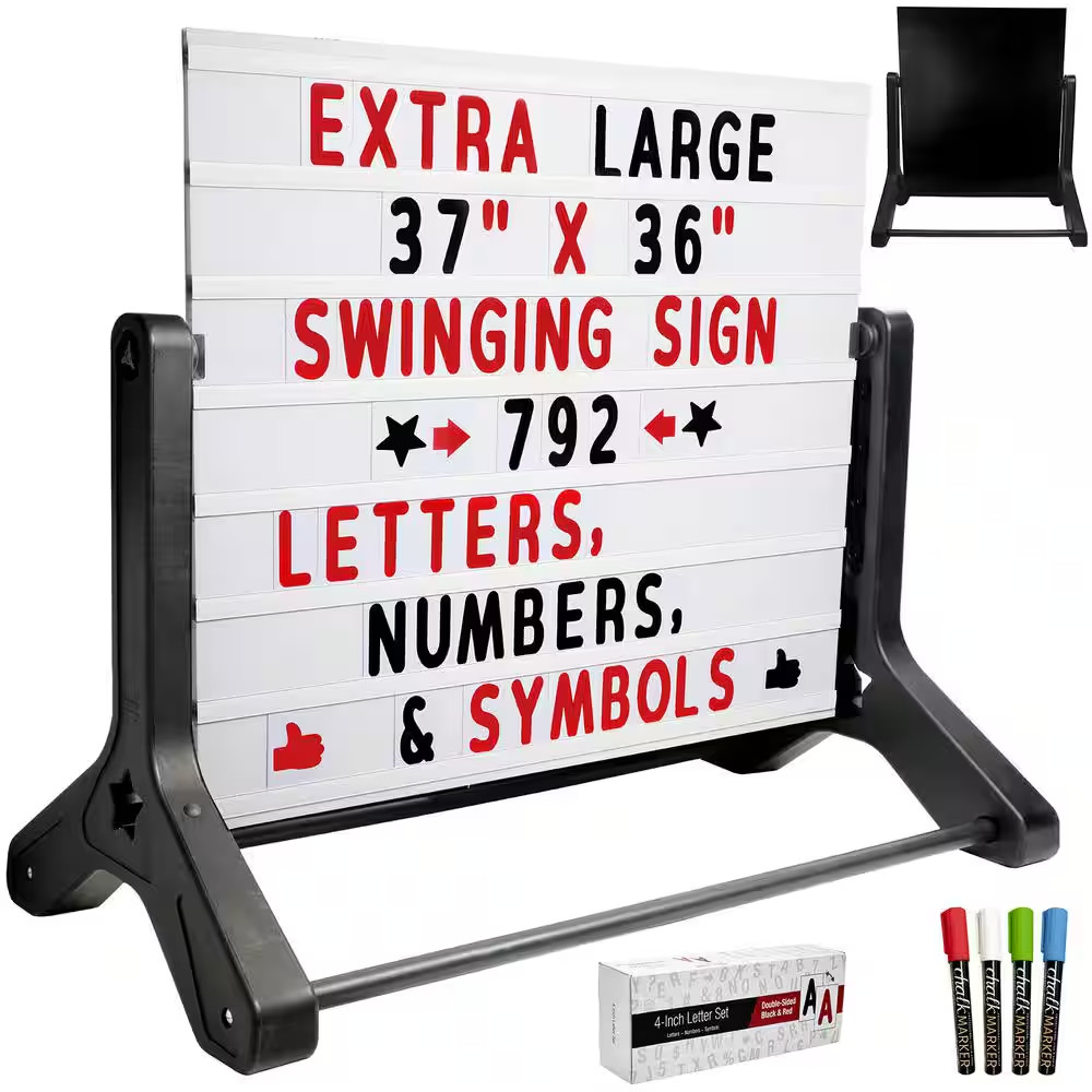 Excello 37 In. X 36 In. Swinging Message Board Sign Black