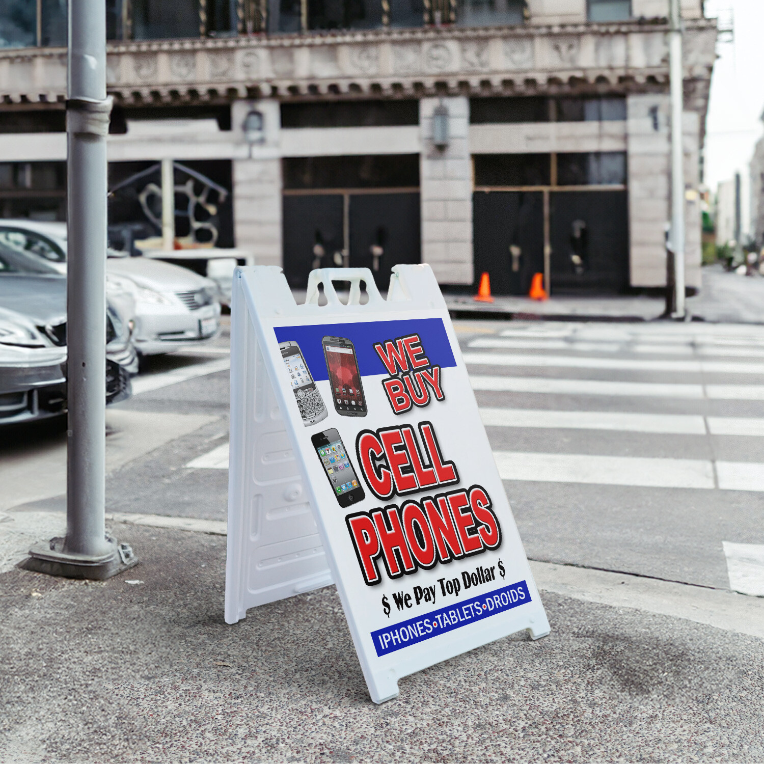 A-frame Sidewalk We Buy Cell Phones 24&Prime; x 36&Prime; Double Sided A-Frame Sidewalk Sign