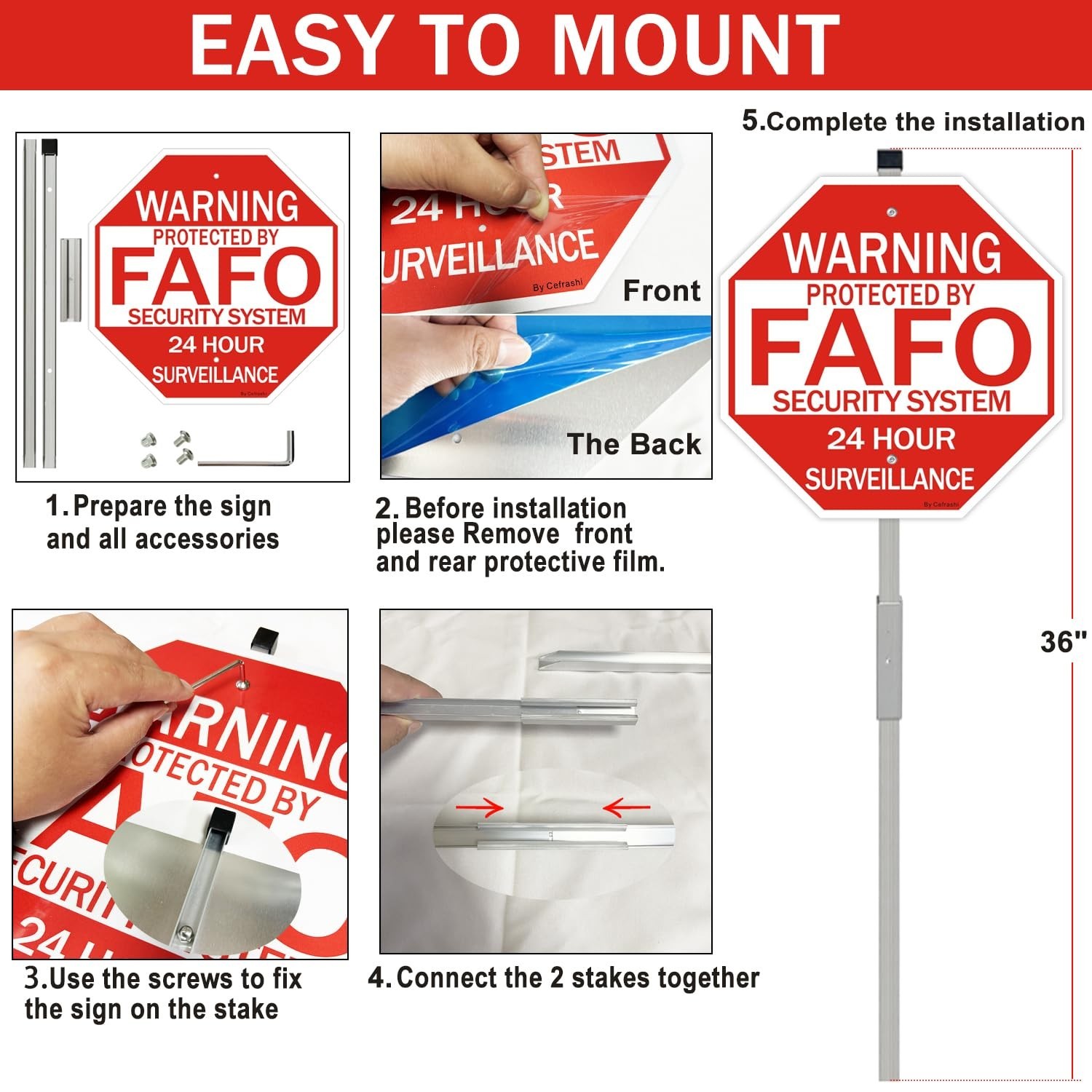 2 Pack Reflective Home Security Signs with 36&Prime; Metal Stakes – Waterproof, UV Pro