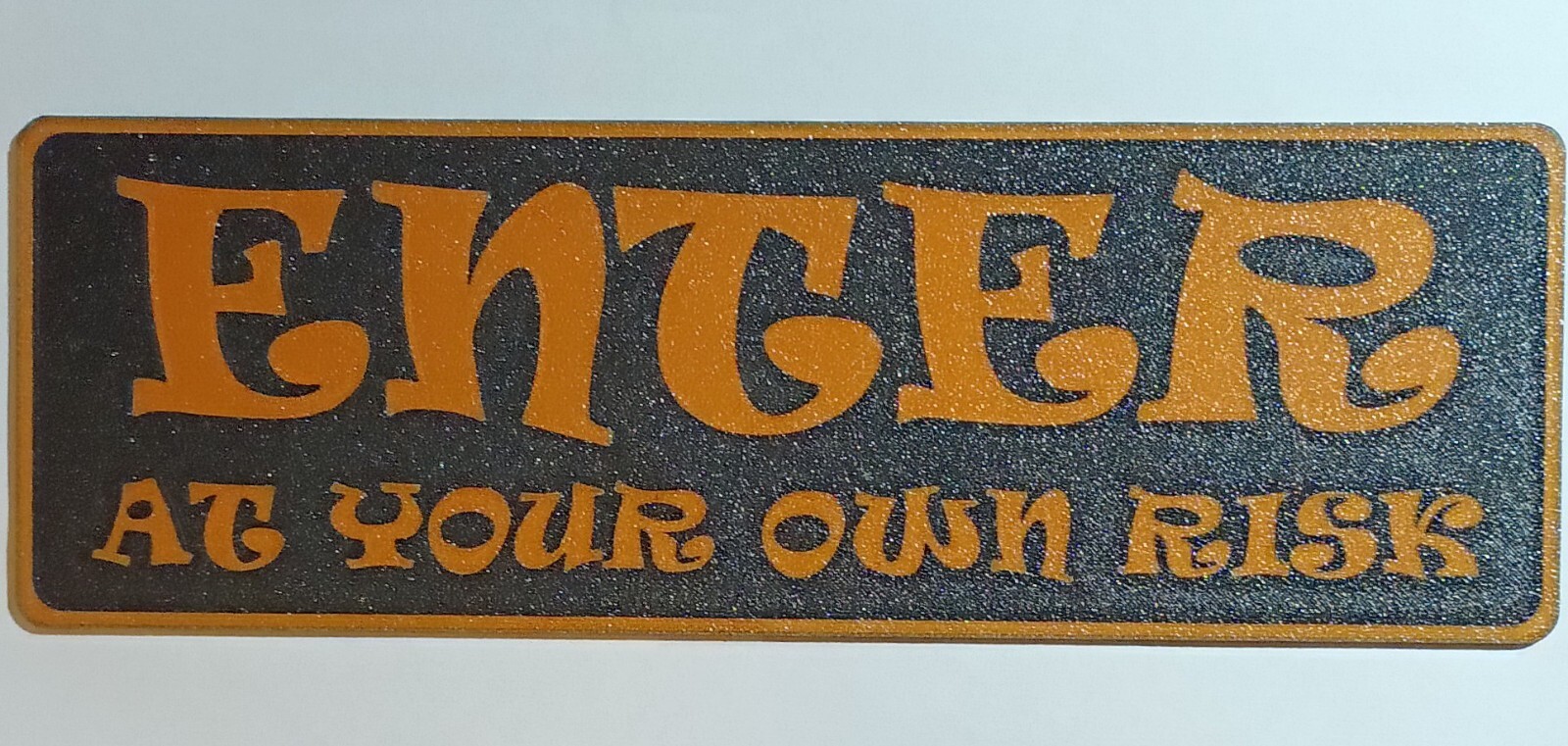 3&Prime;X9&Prime; Plastic « ENTER » Sign Black & Orangew/Adhesive Strips, Great For Halloween.