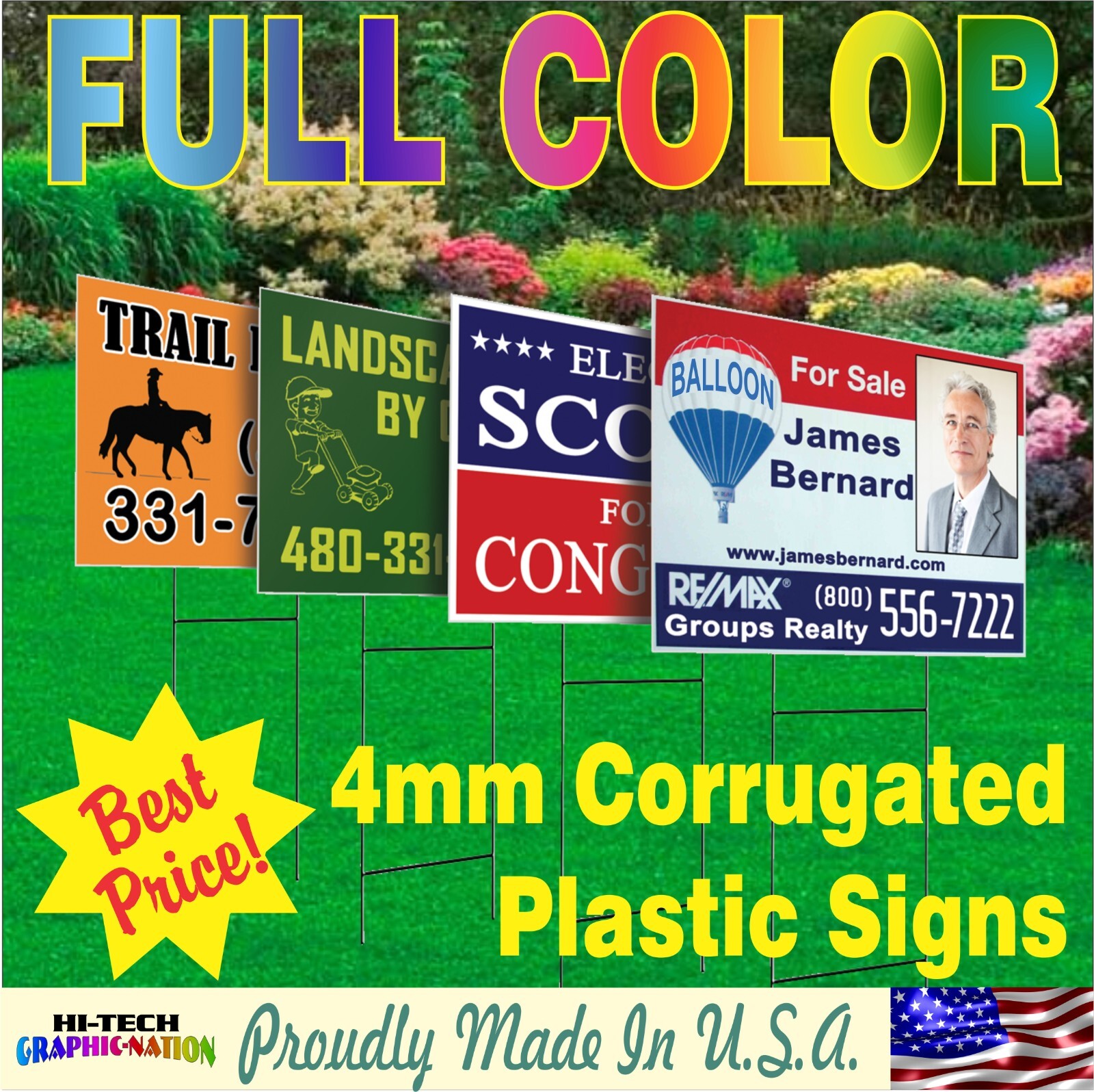24 x 18 Yard Signs – Custom Corrugated – Full Color – 2 Sided – Stakes Optional