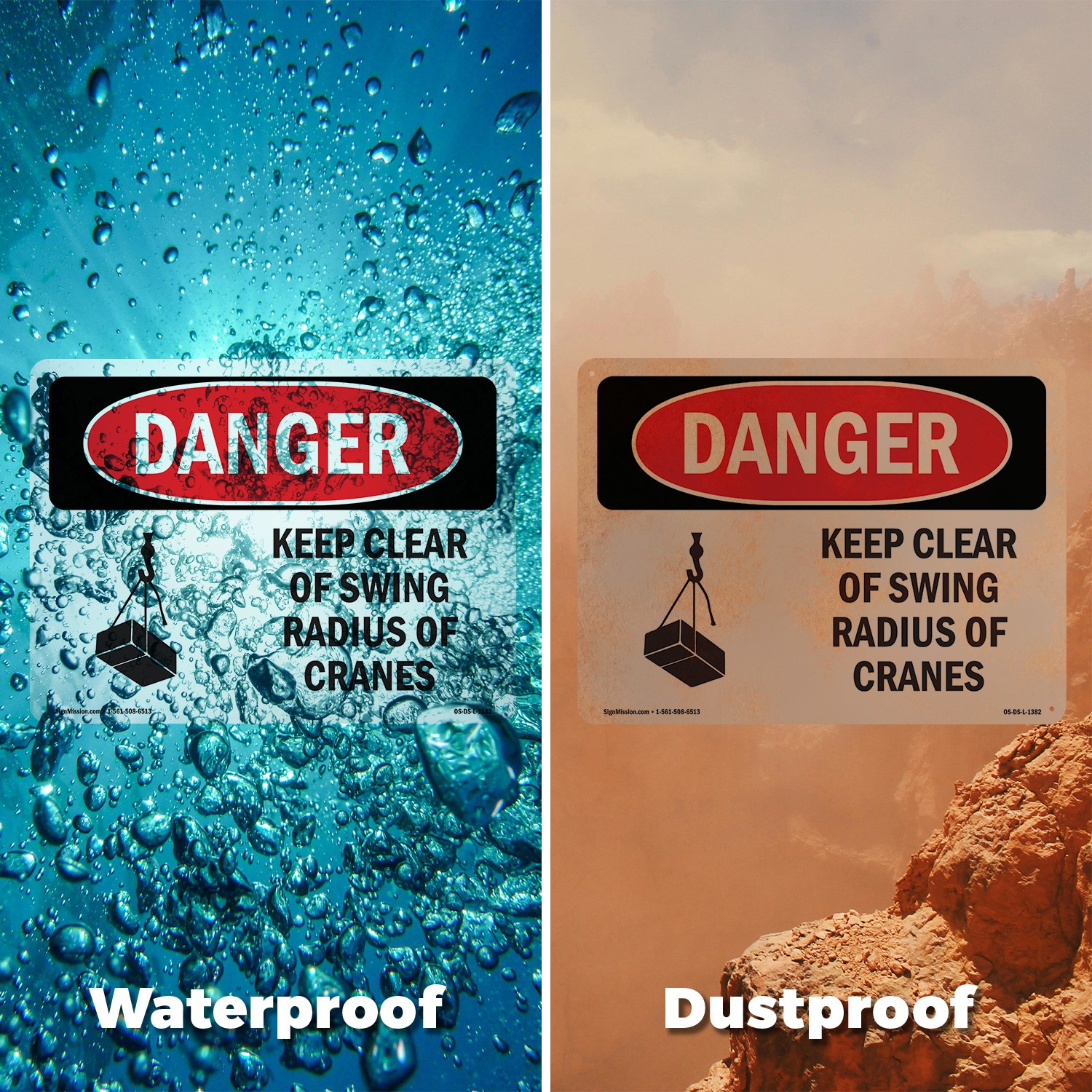 Keep Clear Of Swing Radius Of Cranes OSHA Danger Sign Or Decal – 5 or 10 Pack