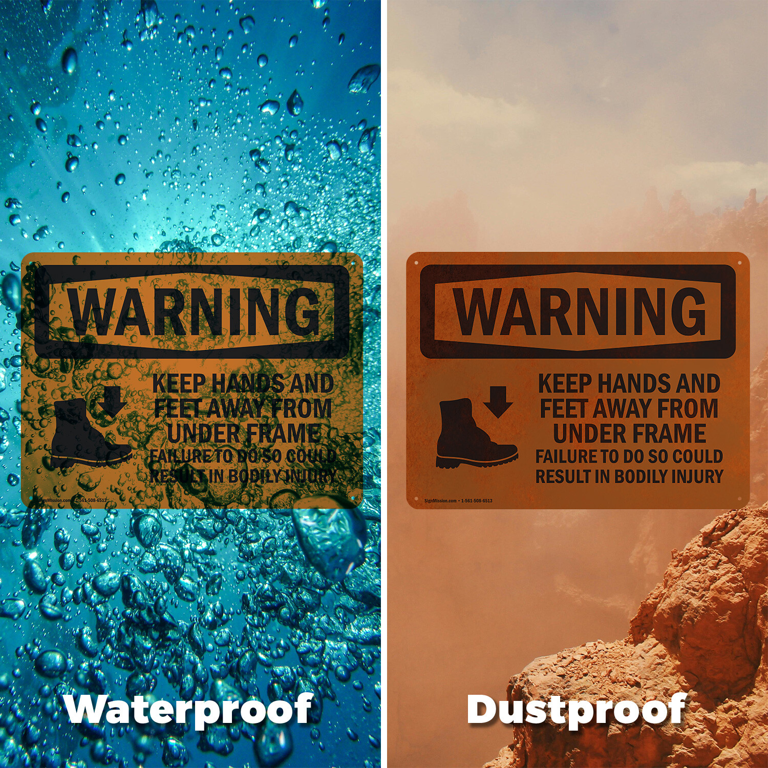 (2 Pack) Keep Hands Feet Away Failure Bodily Injury OSHA Warning Sign Decal