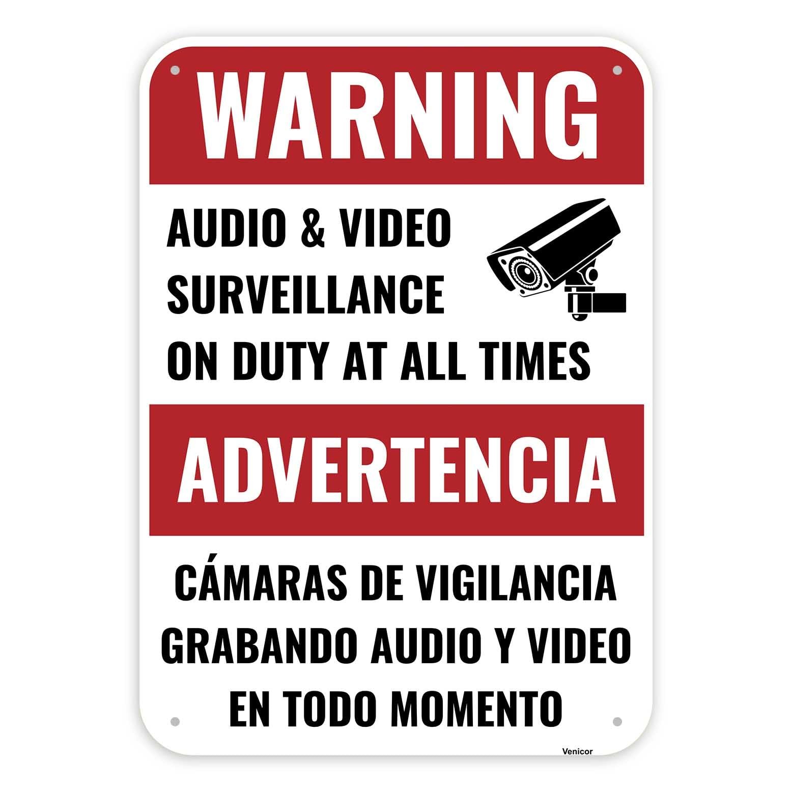 1PC Video and Audio Surveillance Camera Security Bilingual Sign, 14 x 10 Inch…