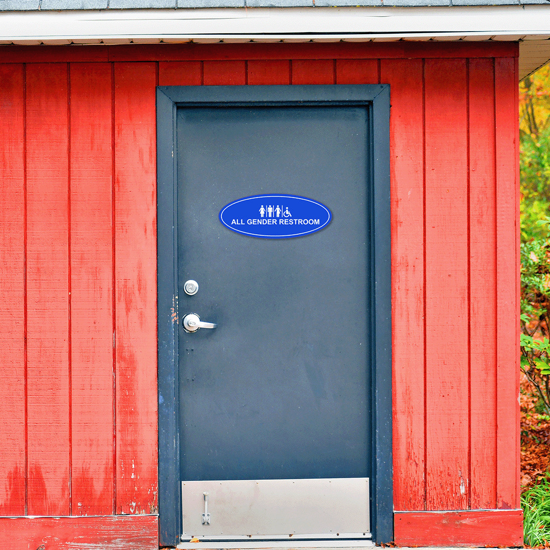 Oval Plus All Gender Restroom Wall or Door Sign Easy Installation