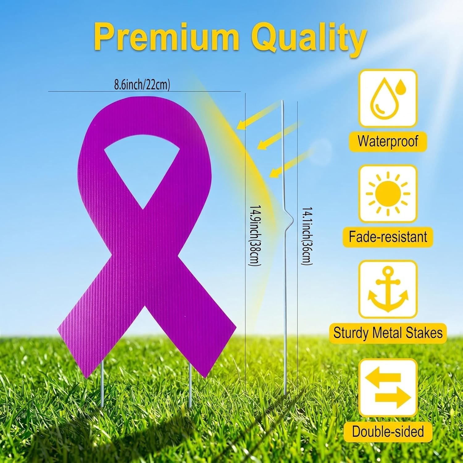 5pcs Large Ribbon Awareness Yard Signs with Metal Stakes 14&Prime; Ribbon Health