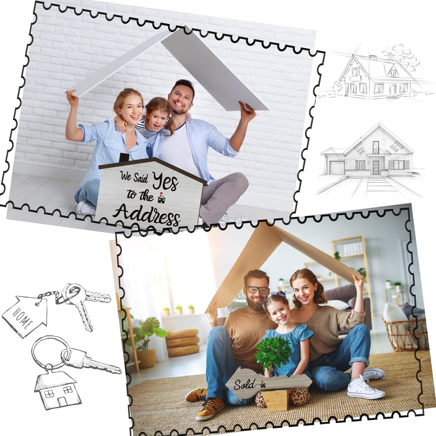 2 Pieces Real Estate Sold Signs, Wooden Double-Sided Social Media Photo Props,