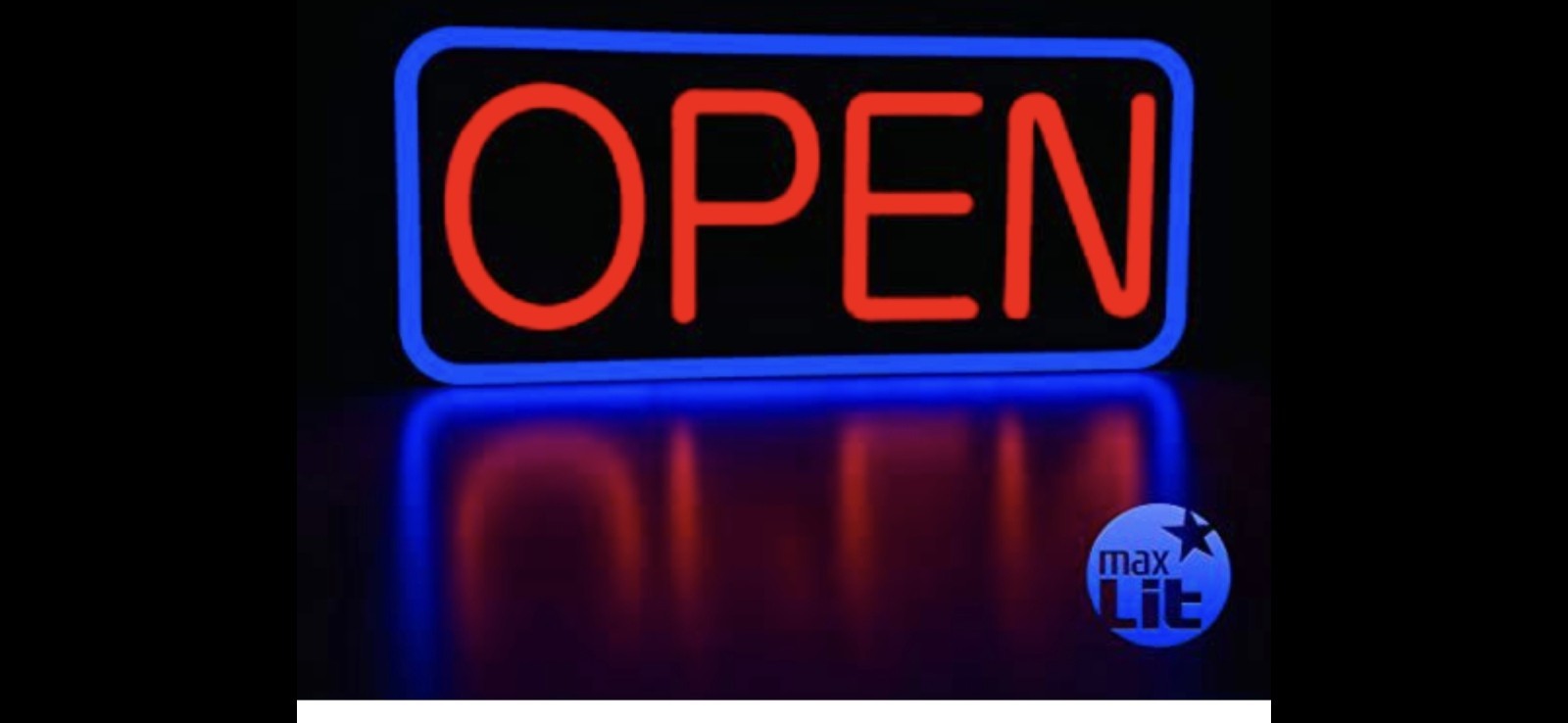 MaxLit LED Lighted Hanging « OPEN » Sign Red/Blue 21×10 Remote Hardware Chain