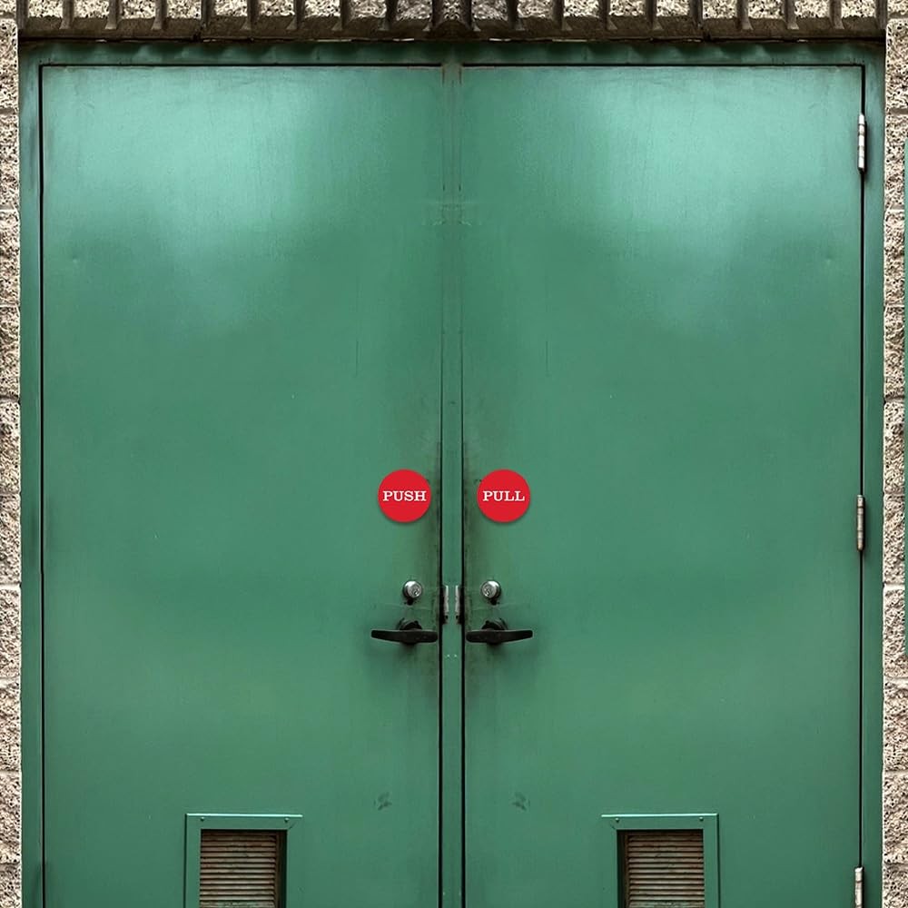 2 Round Push Pull Door Signs black 2 Pack 4pc