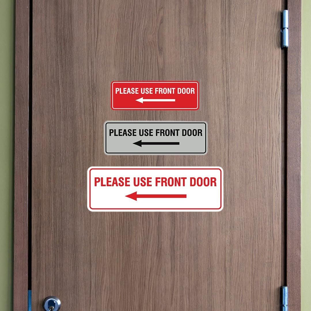 Standard Please Use Front Door Left Arrow Sign Black Large Wall Door Signage