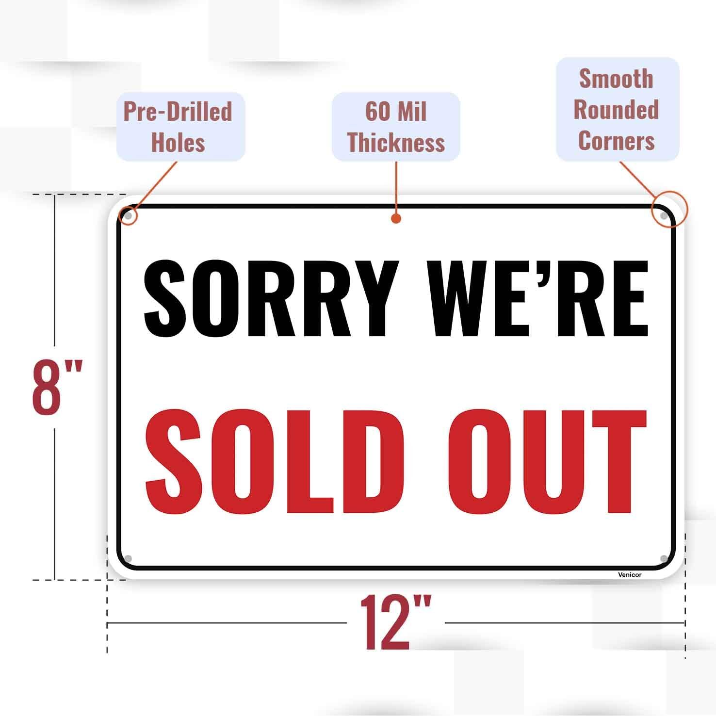 12×8 inch Sold Out Sign Aluminum Sorry We&rsquo;re Sold Out Business Signage