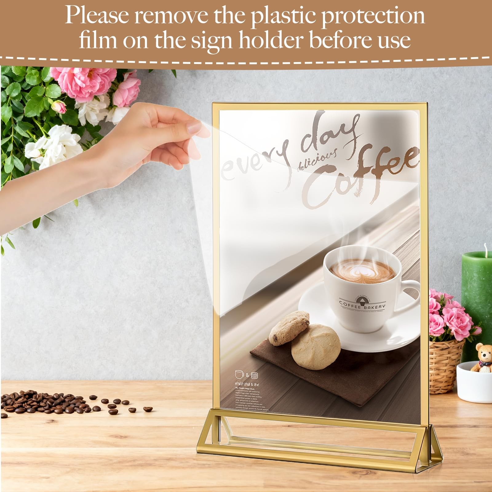 RETON 12 Pack Acrylic Sign Holder, 4×6 Clear Gold Frame 4&Prime; x 6&Prime;,