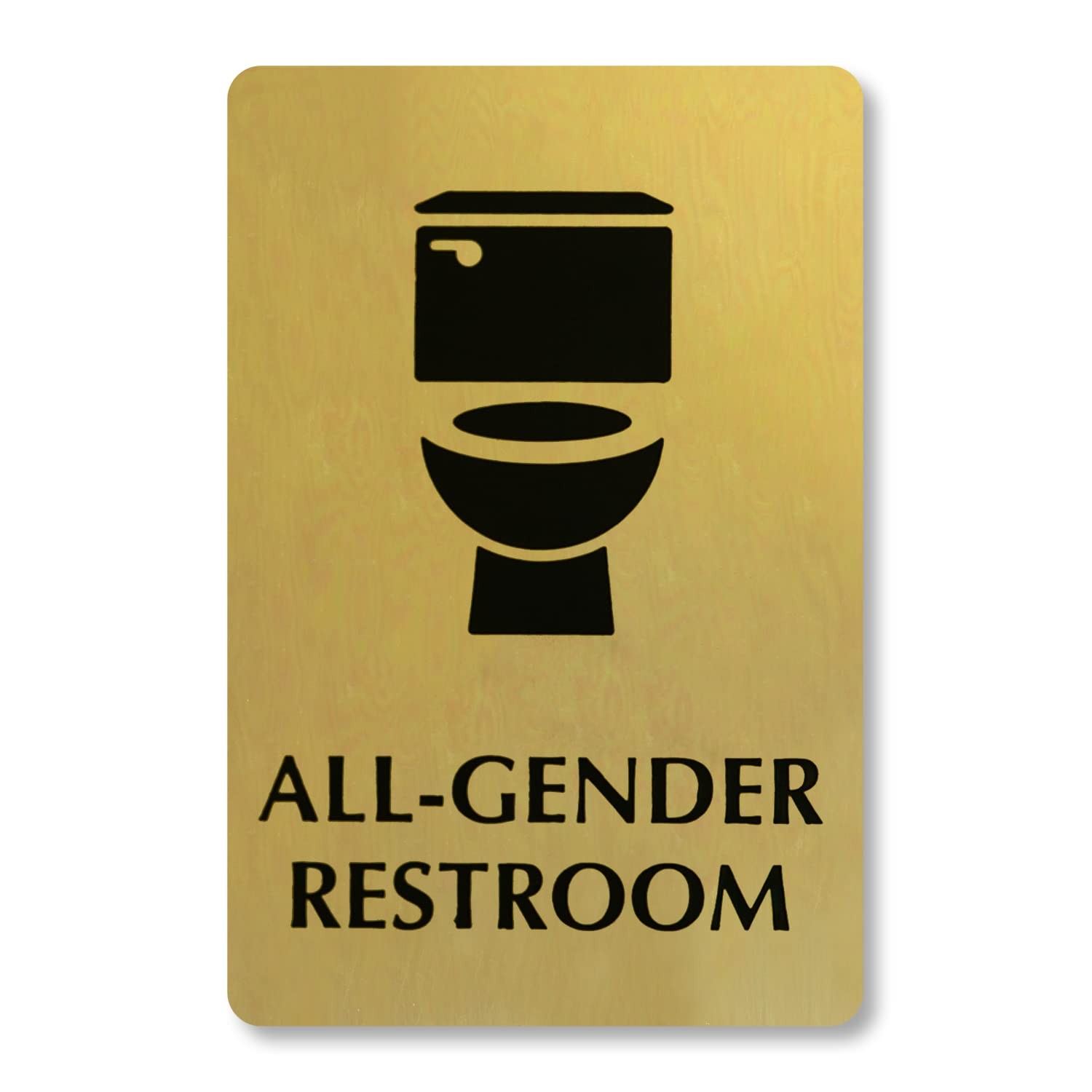 6×9 Inch All Gender Restroom Sign Brass Metal Engraved Door Mount Gold Black