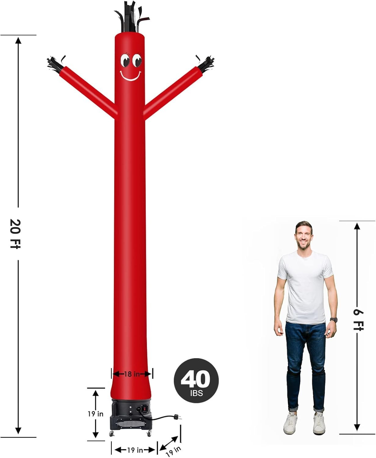 20Ft Inflatable Dancing Tube Guy with 1HP Blower – Red Complete Set