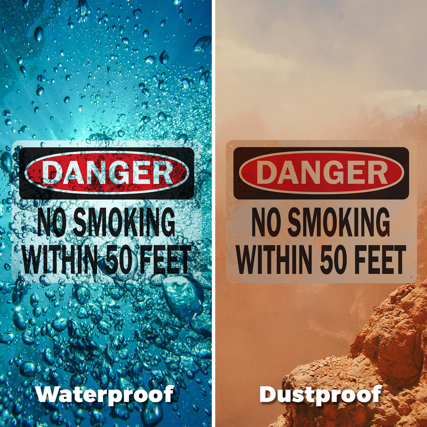 (2 Pack) No Smoking Within 50 Feet OSHA Danger Sign Decal Metal Plastic