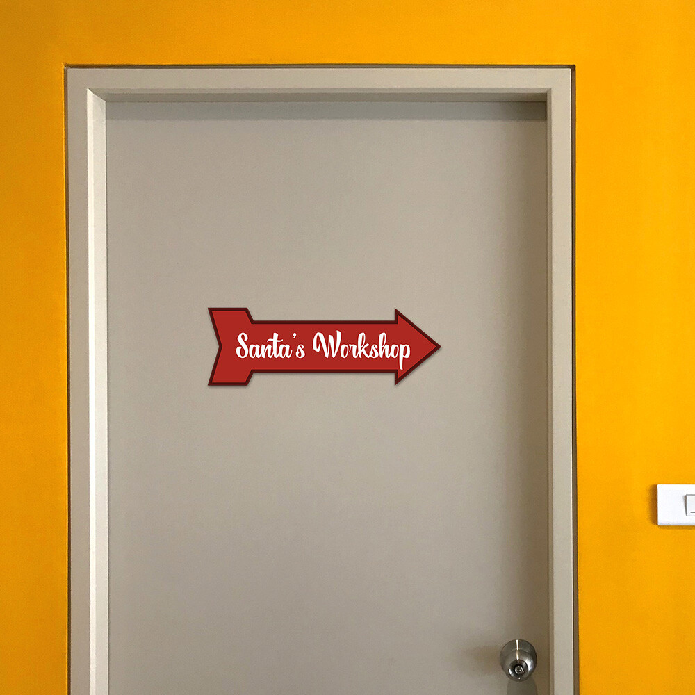 Arrow Shape Plus Santa&rsquo;s Workshop 12×4&Prime; Wall or Door Sign