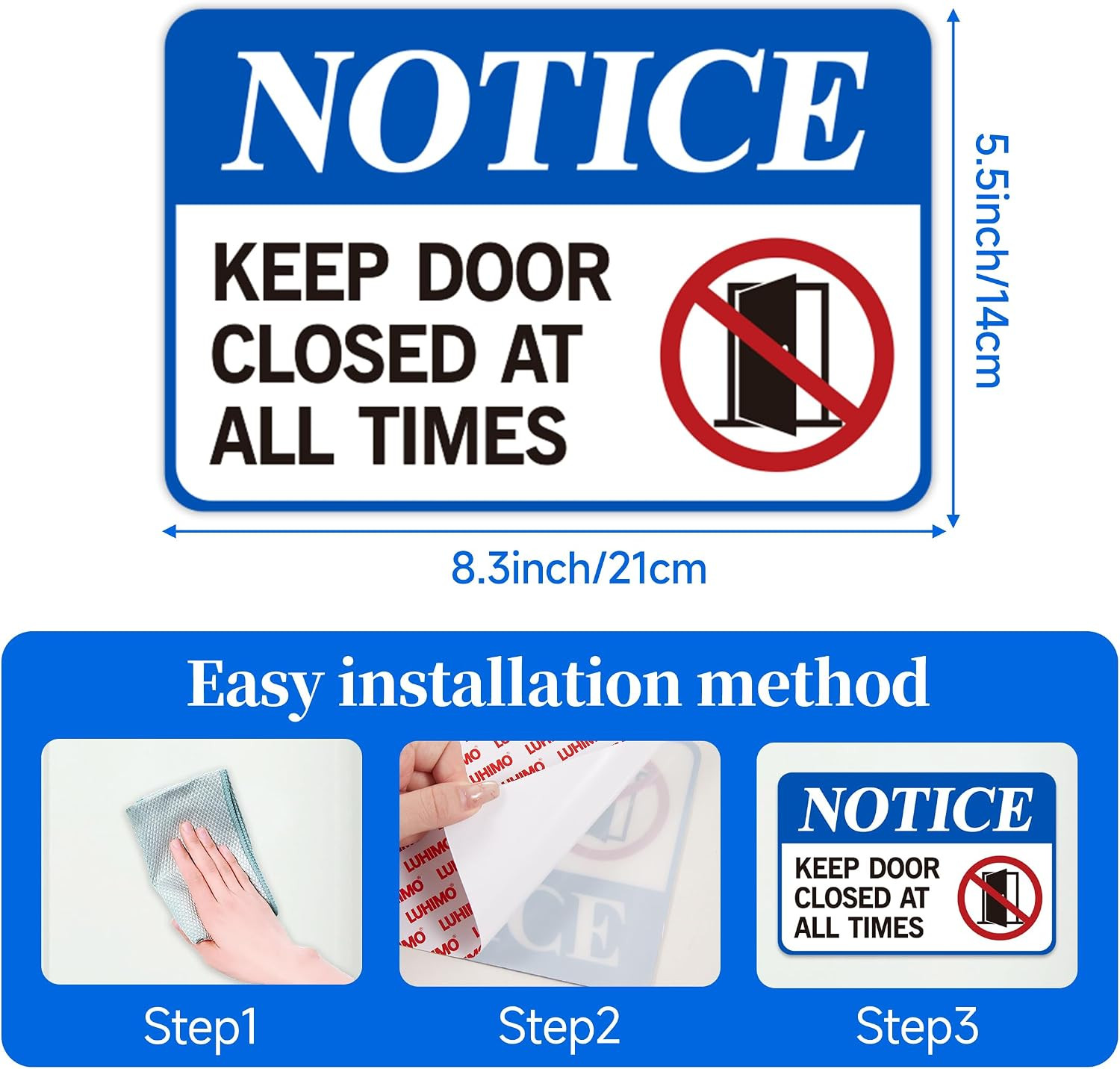 Keep Door Closed Sign，Self-Adhesive Weatherproof and Fade-Resistant Please Keep