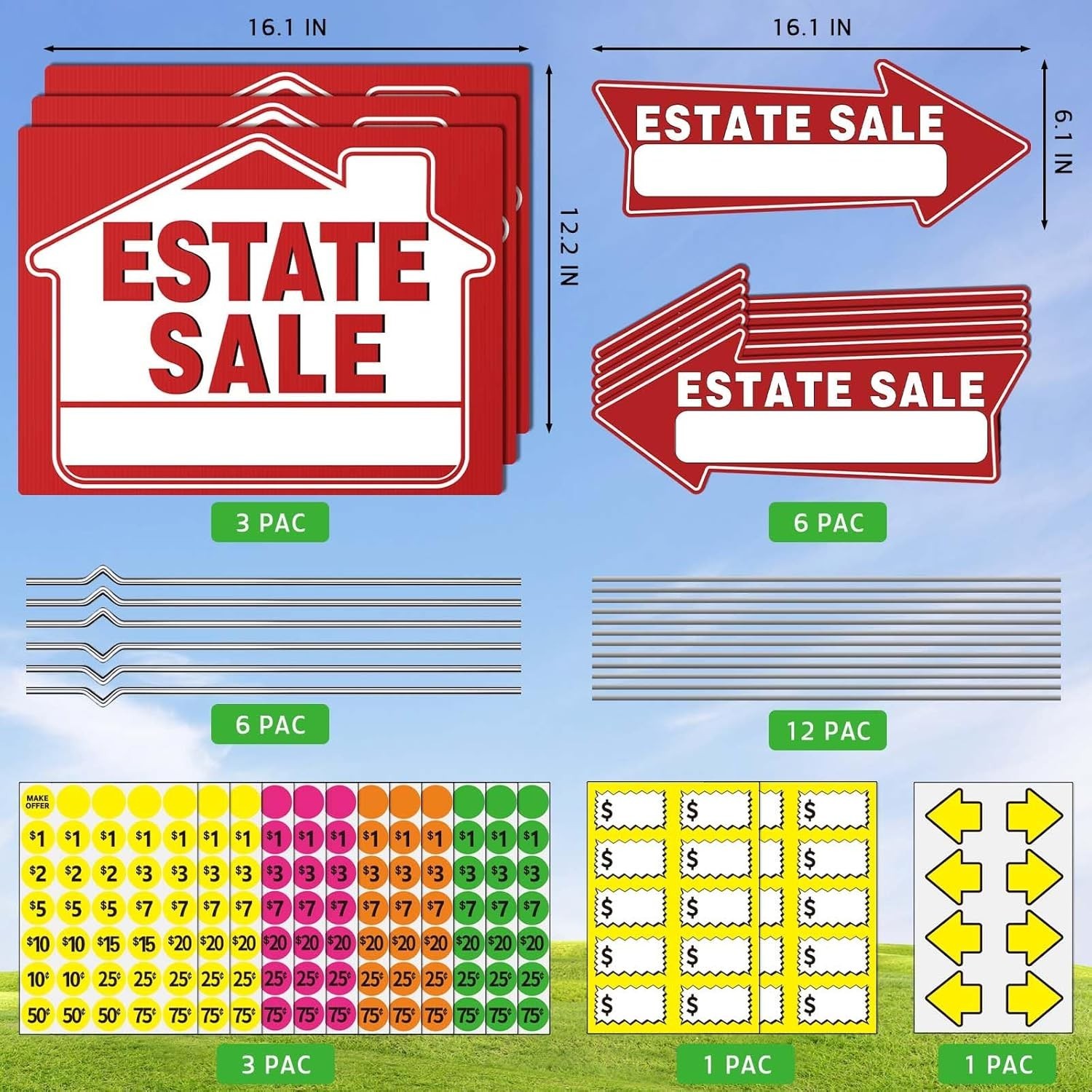 14Pcs Estate Sale Signs,17&Prime; x 13&Prime;,Estate Sale Arrows Yard Sign Double Sided wth