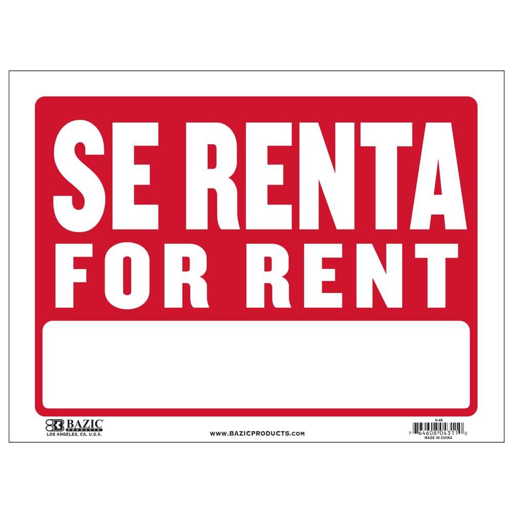 BAZIC 9&Prime; X 12&Prime; Se Renta Sign, pack of 24