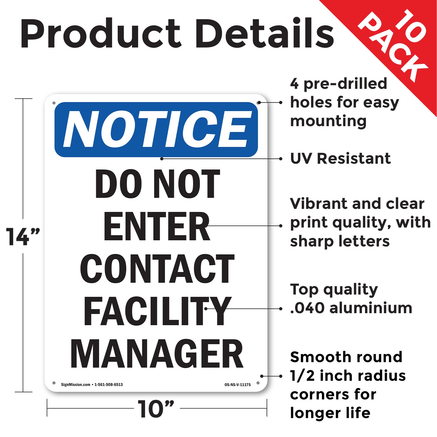 Do Not Enter Contact Facility Manager OSHA Notice Sign Or Decal – 5 or 10 Pack