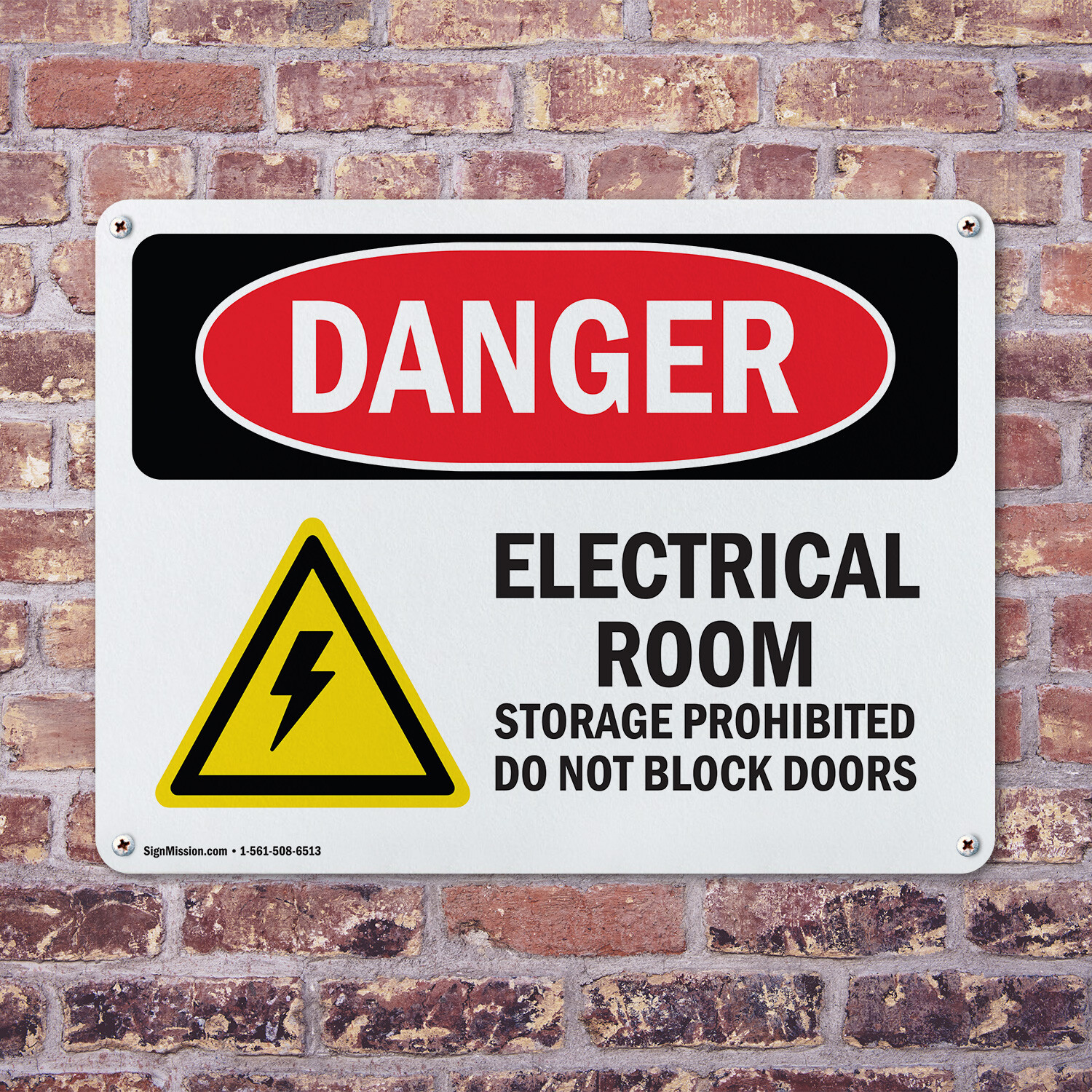 (2 Pack) Electrical Room Storage Prohibited OSHA Danger Sign Decal Metal Plastic