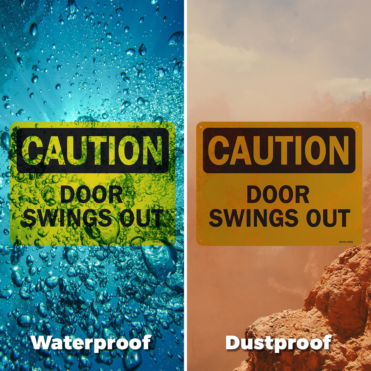Door Swings Out OSHA Caution Sign Metal, Plastic, Or Decal – 5 or 10 Pack