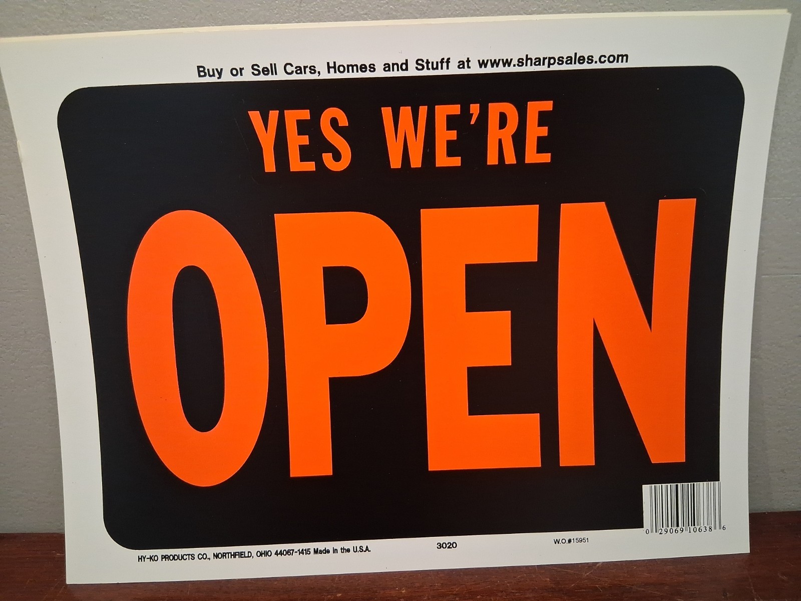 Hy-Ko Products Plastic 9&Prime;x12&Prime; Yes We&rsquo;re Open Sign New Old Stock