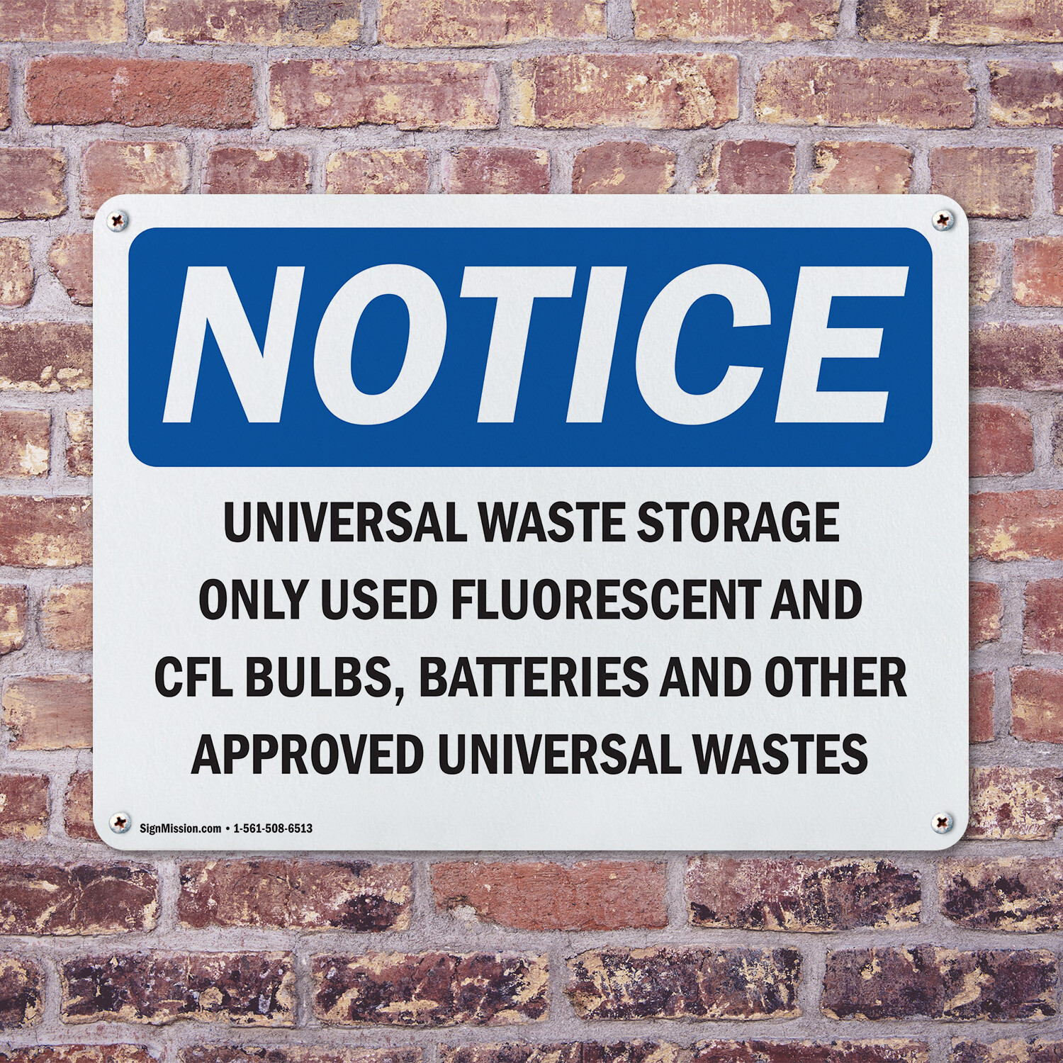 (2 Pack) Universal Waste Storage Only Used Fluorescent OSHA Notice Sign Decal