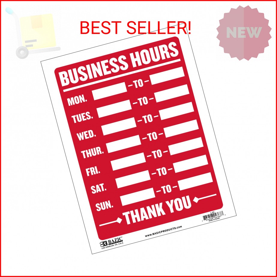 BAZIC Products Business Hours Sign 12&Prime;x16&Prime;, Open Closed Signs Signage For Busine