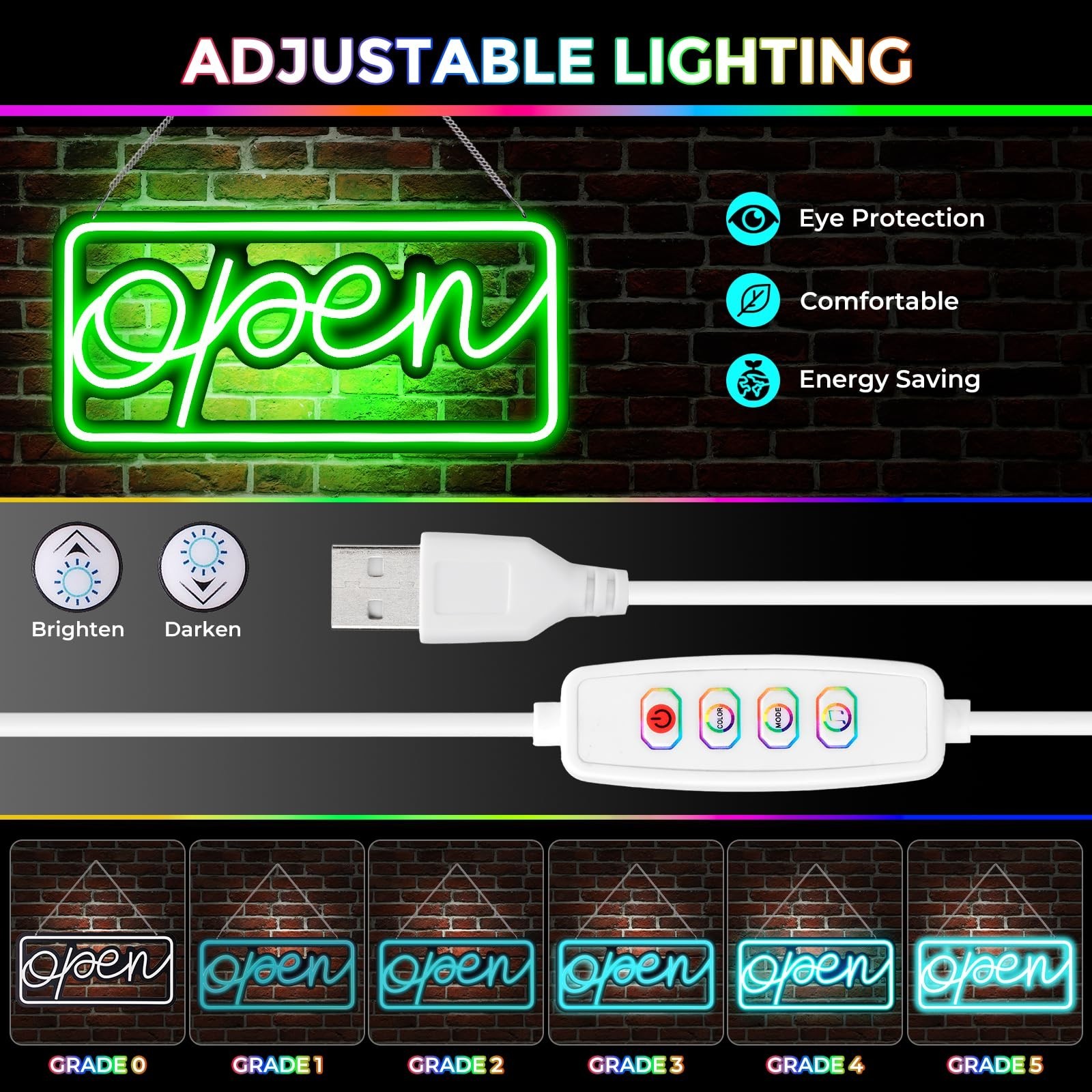 Colorful LED Open Sign with Remote Control – Bright Business Display for Shops,