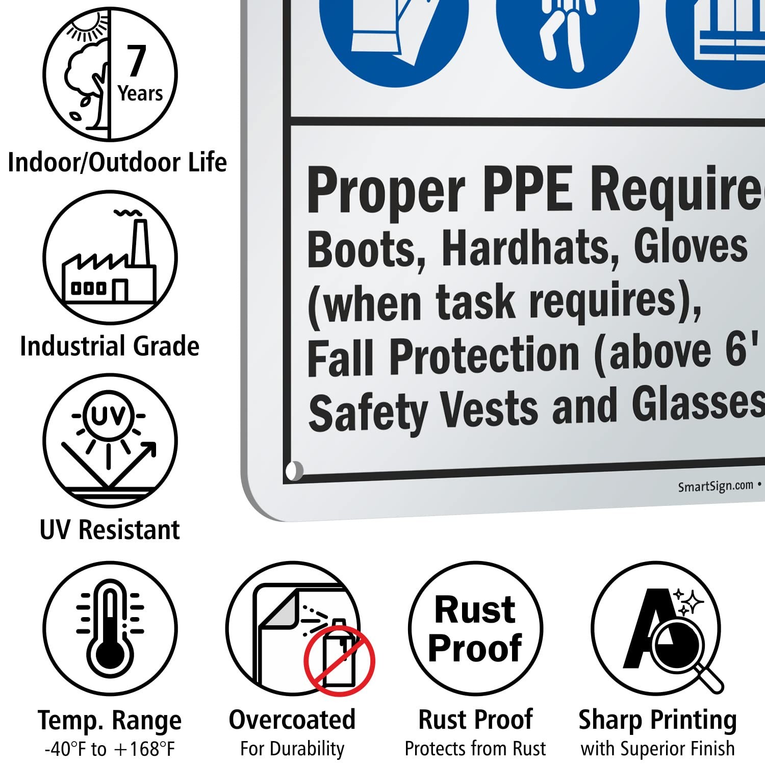 1 PCS 7×10 Inch Danger Proper PPE Required Sign Aluminum Industrial Safety