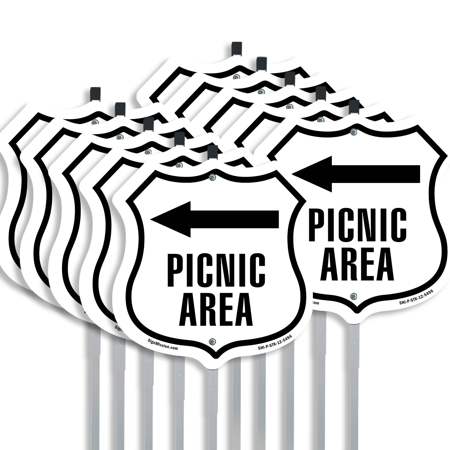 Picnic Area Left Shield Shaped Sign With Stake Crafted in the USA