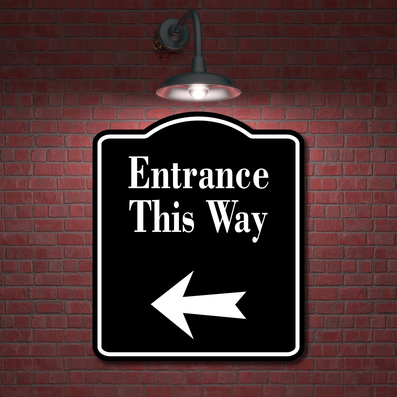 Entrance This Way Left Arrow Black Aluminum Composite Sign 8.5×10 Inch