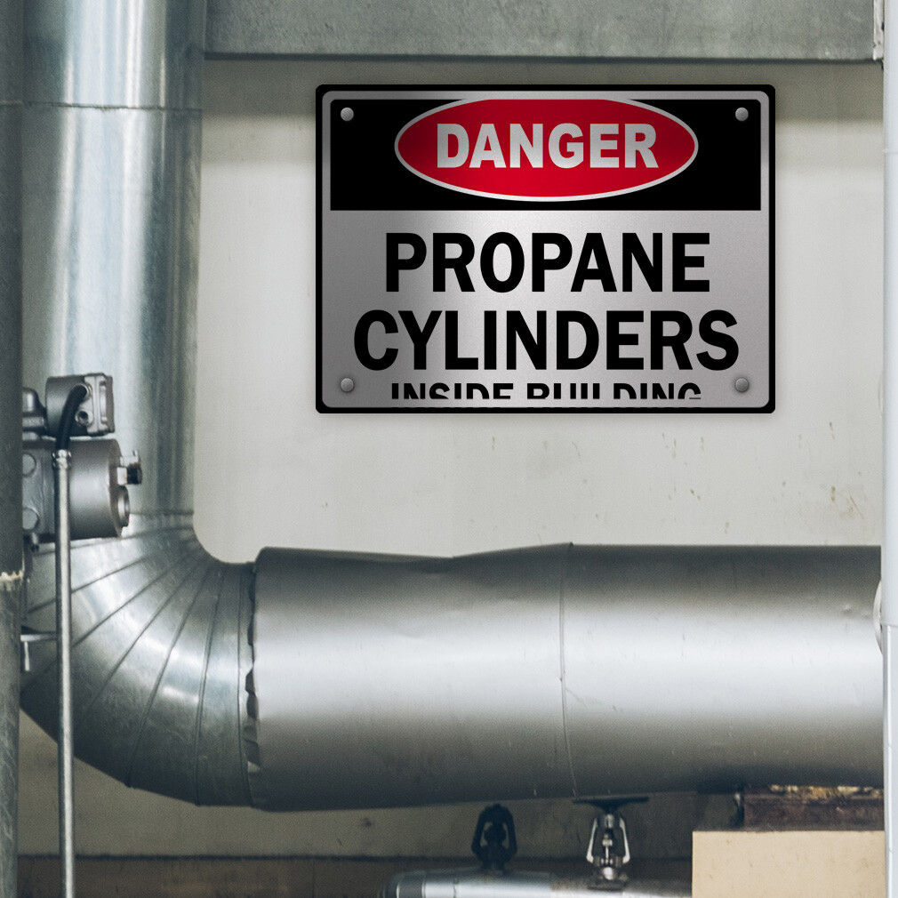 Horizontal Metal Sign Danger Propane Cylinders Inside Building Flammable White