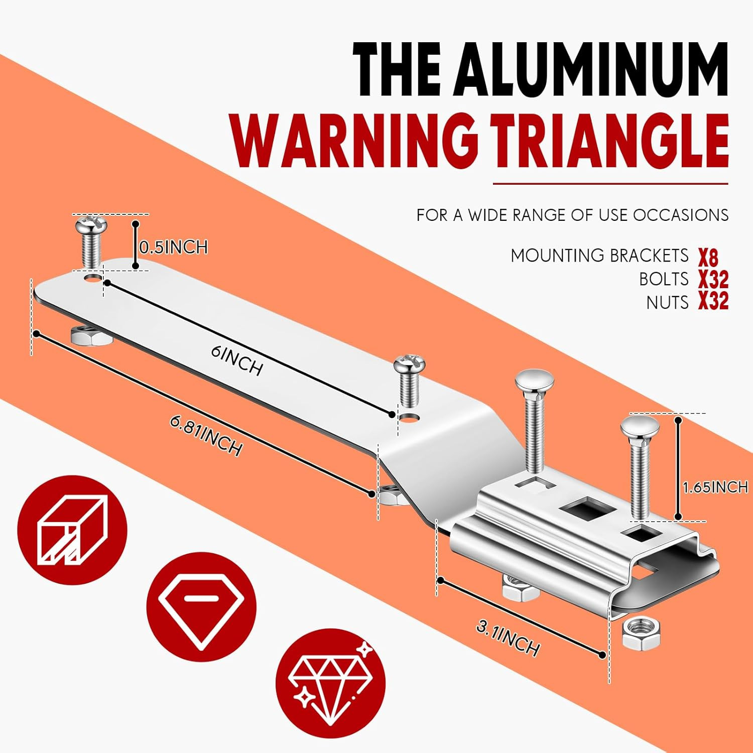 8 Sets Slow Moving Vehicle Sign with Mounting Bracket, 14 X 16 Inch Aluminum Tri