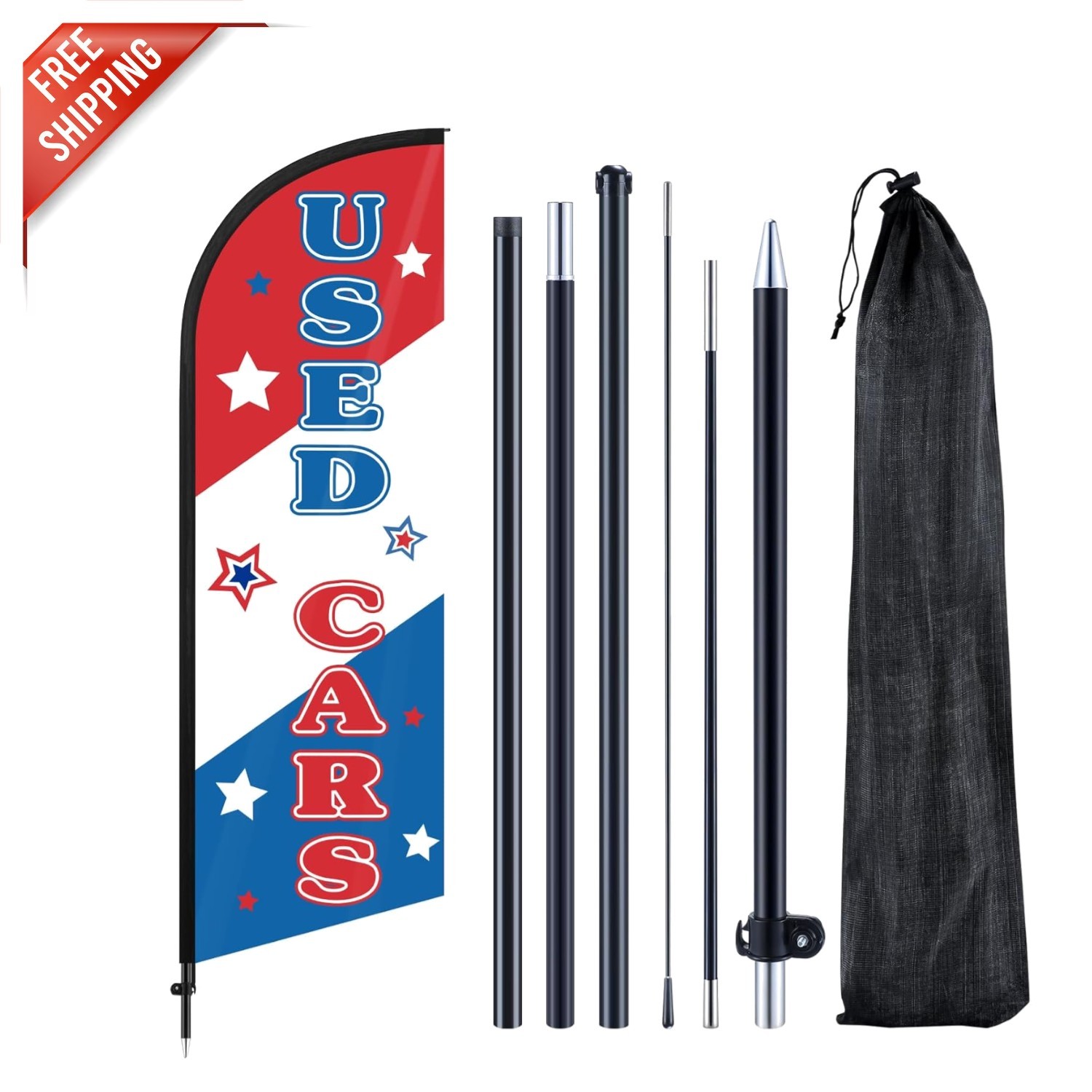 7 ft Used Cars Feather Flag with Pole & Ground Stake for Powerful Advertising