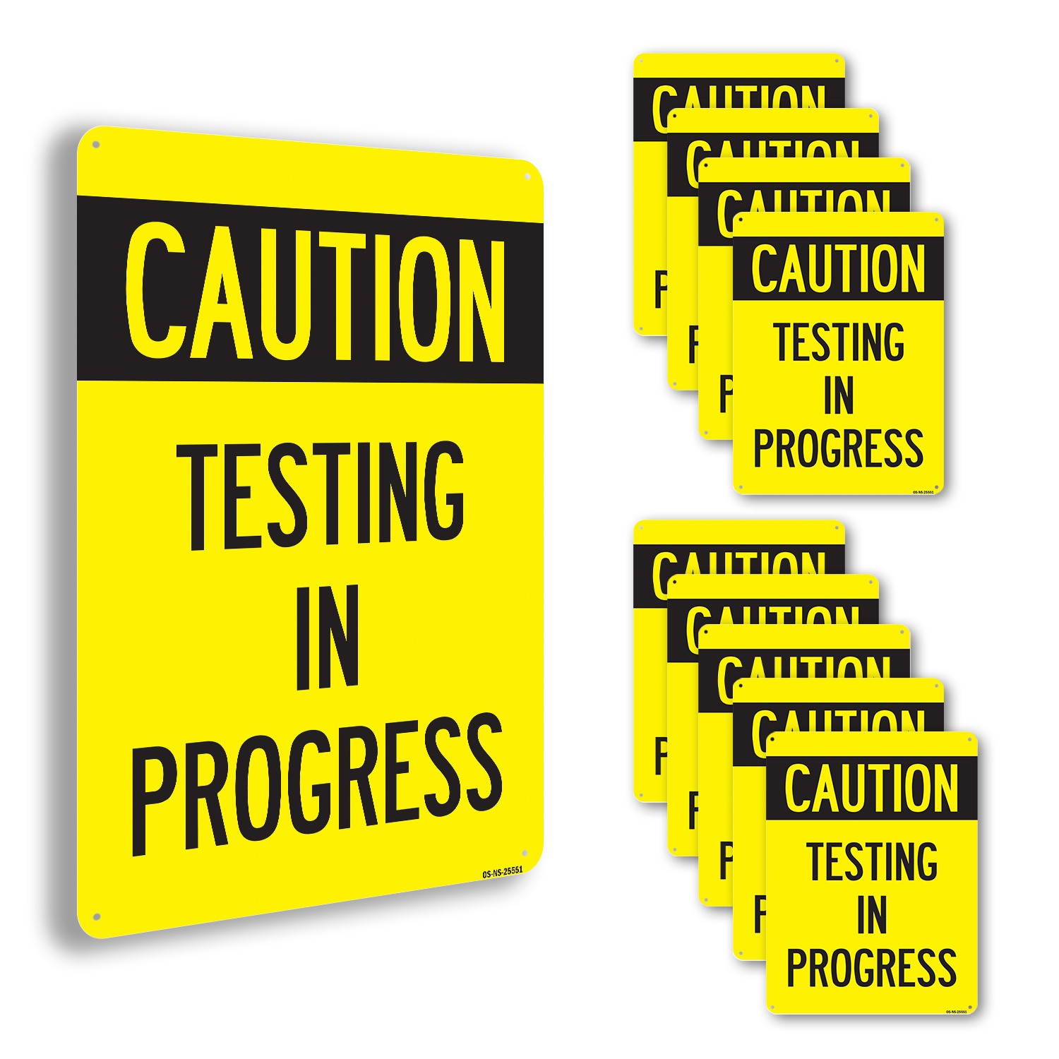 Caution Testing In Progress Public Safety Sign Metal Plastic, Decal 5 or 10 Pack