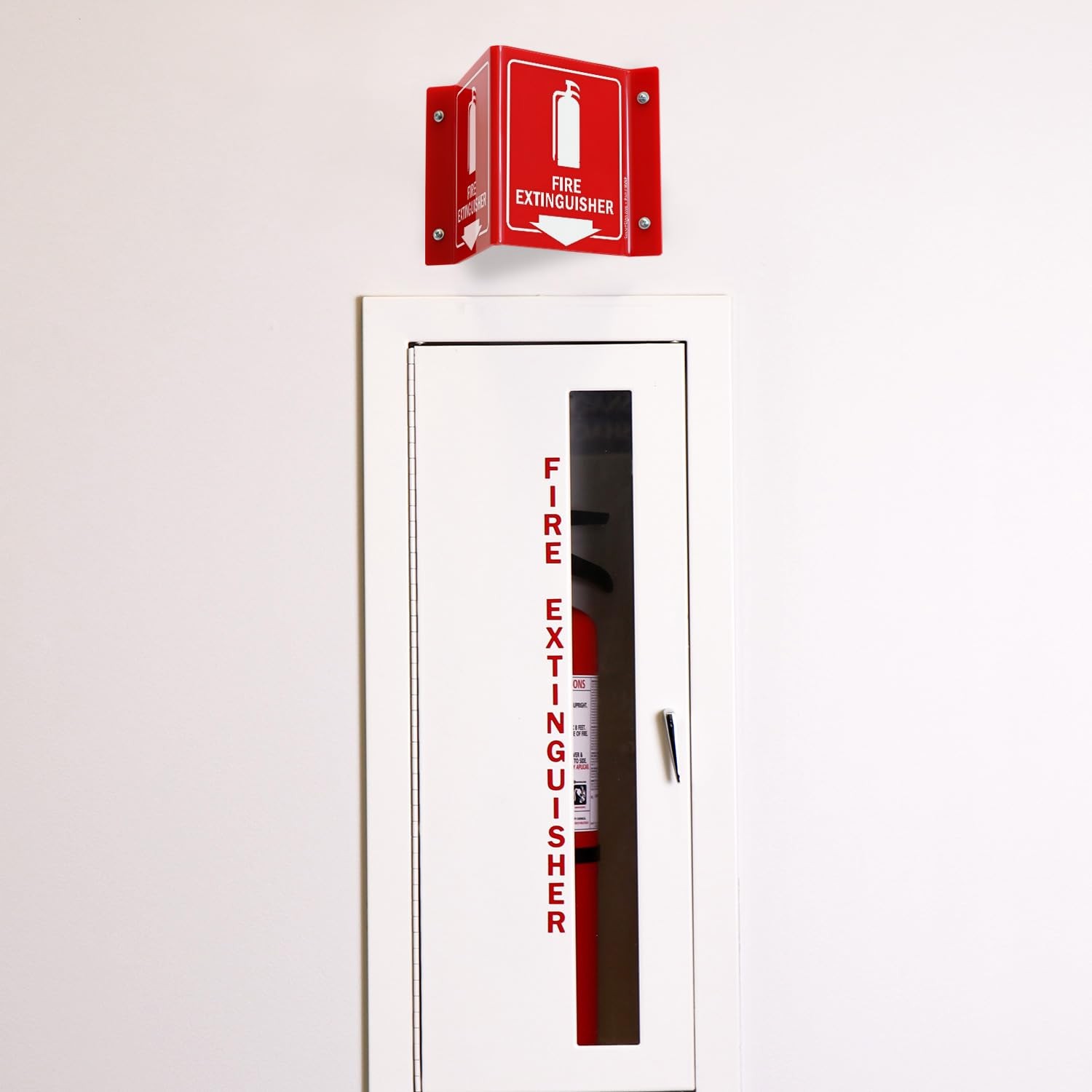 Fire Extinguisher Projecting Sign Arrow 6 Inch White Red Polished Acrylic