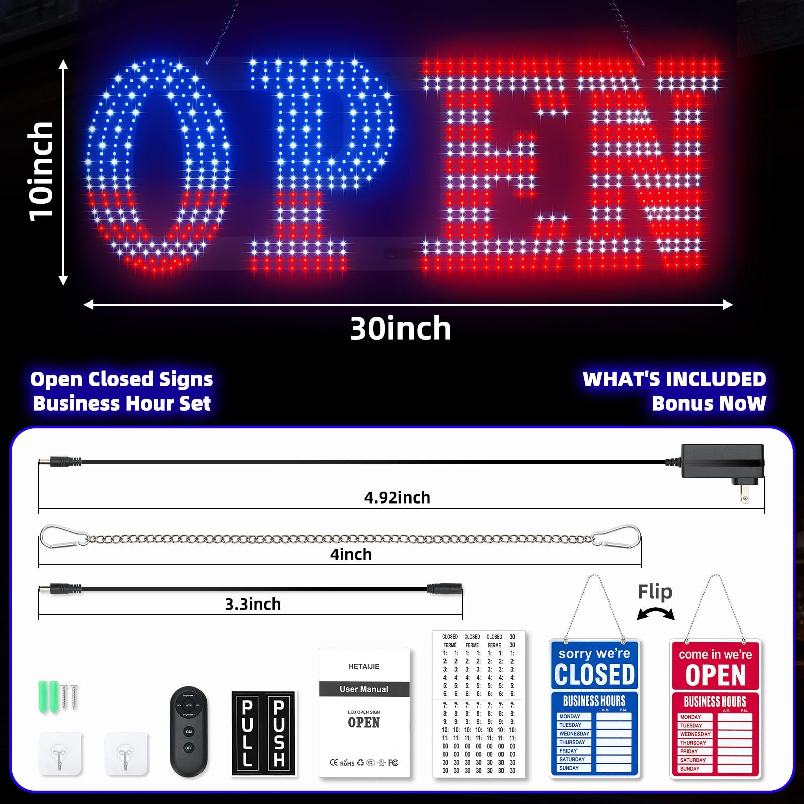 LED Open Signs for Business, 30&Prime; x 10&Prime; Large super Bright LED open Sign, Dimm…
