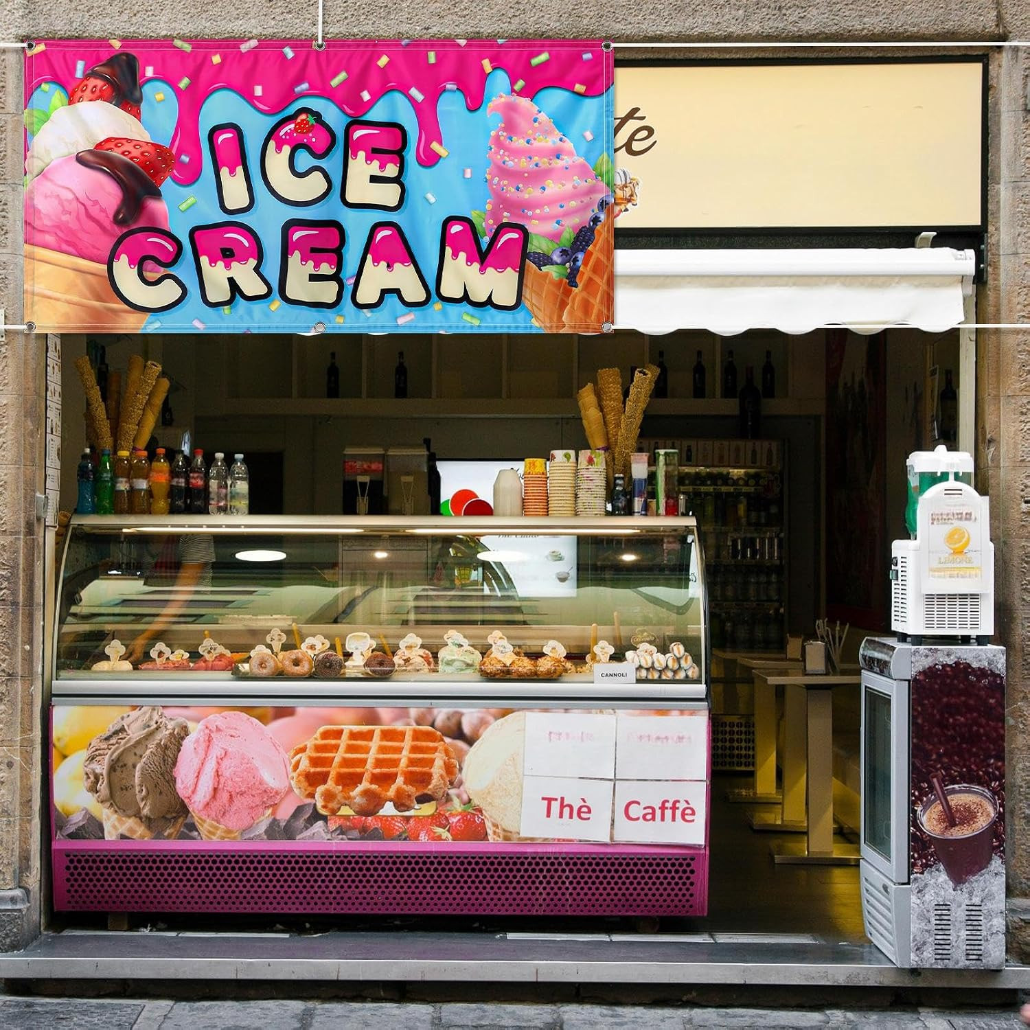 2X4 Feet Ice Cream Banner Sign Polyester Fabric Ice Cream Feather Flag for Summe