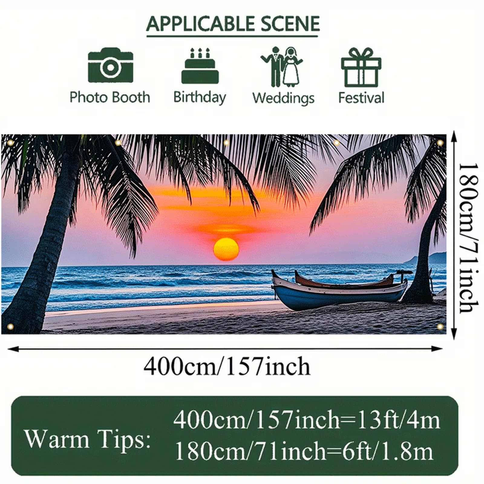 Beach Sunset Garage Door Banner 13x6ft Summer Tropical Palm Tree Ocean Backdr…