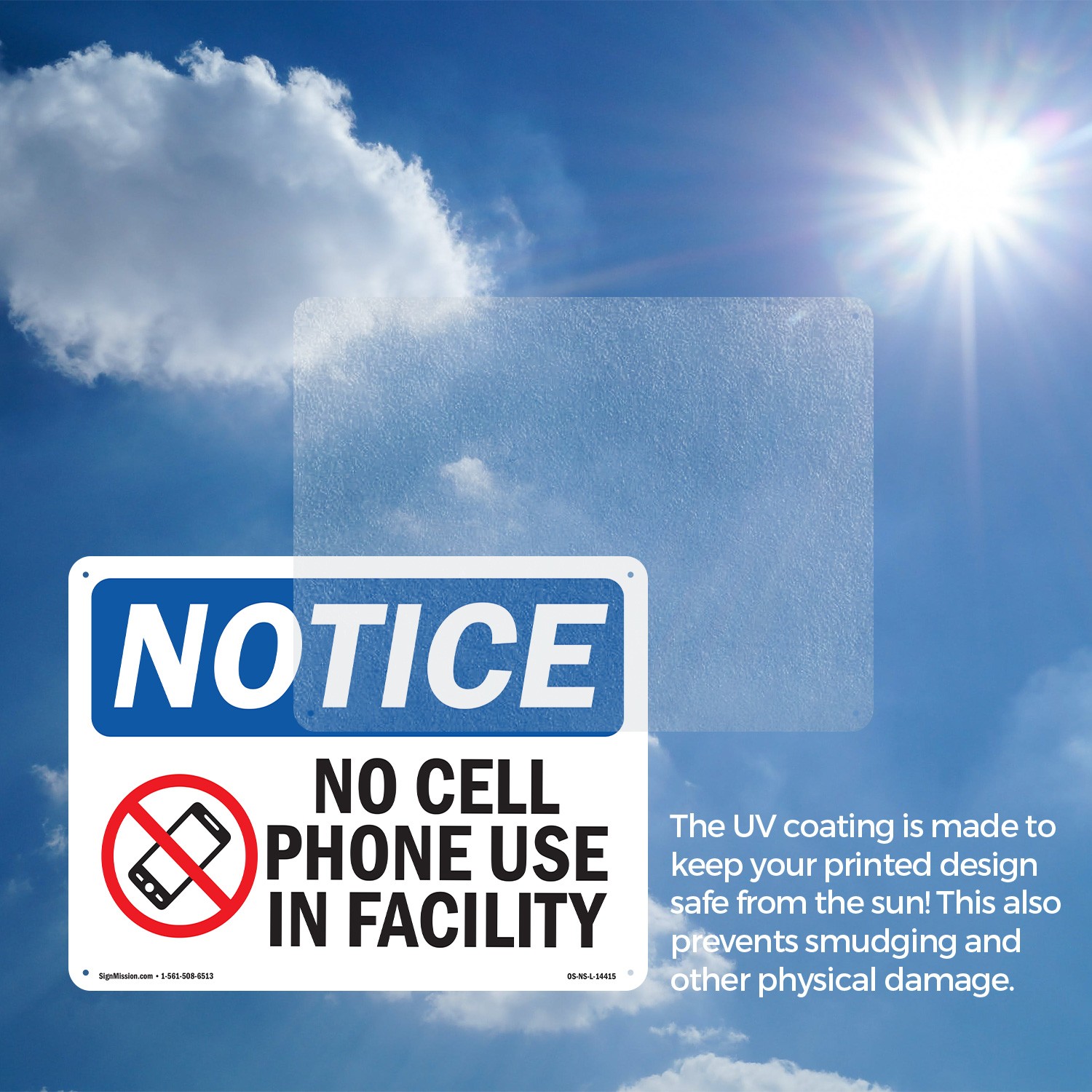No Cell Phone Use In Facility OSHA Notice Sign Metal Plastic, Decal 5 or 10 Pack